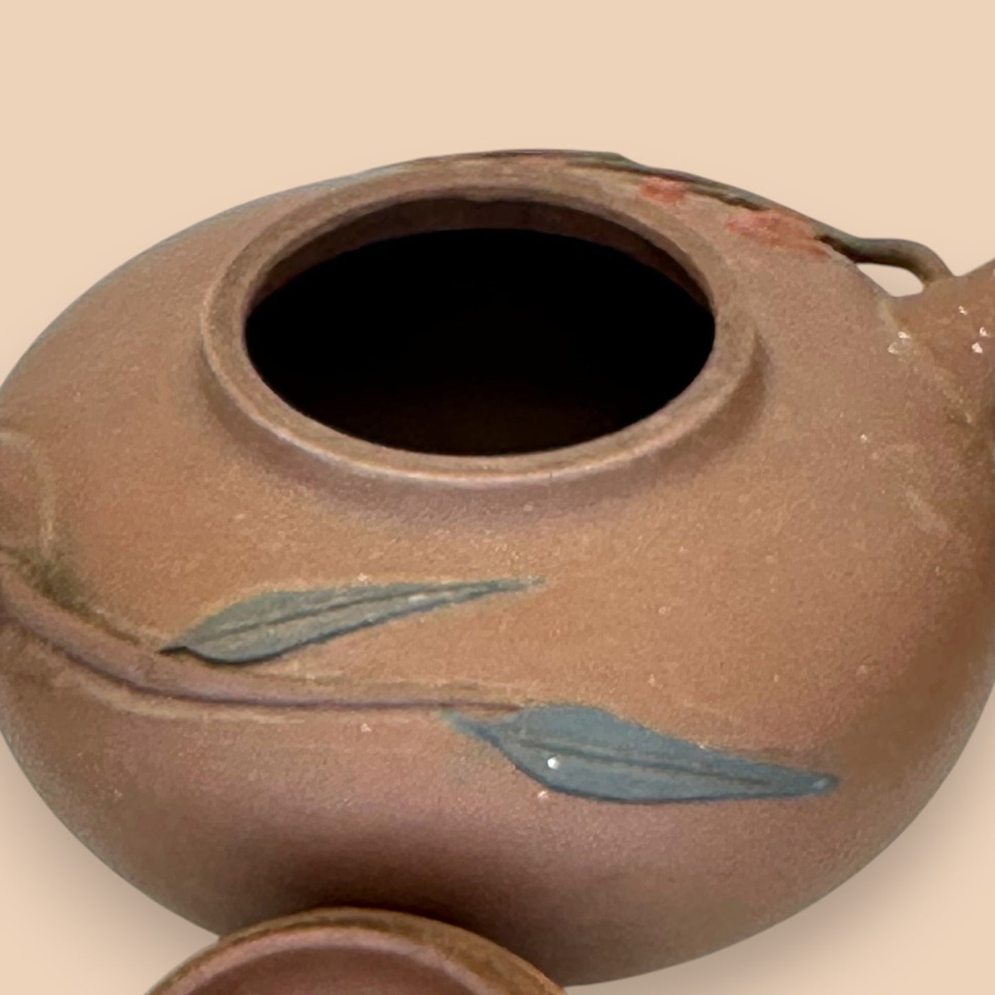 Chinese Ceramic Teapot with Leaf Motif - Antique