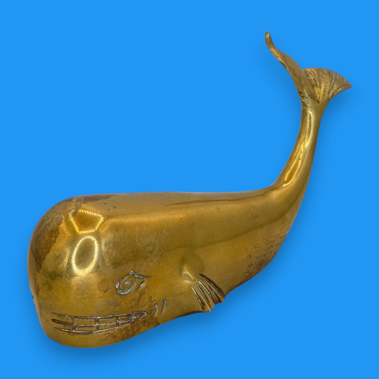 Vintage Brass Humpback Whale – Mid-Century Nautical Paperweight