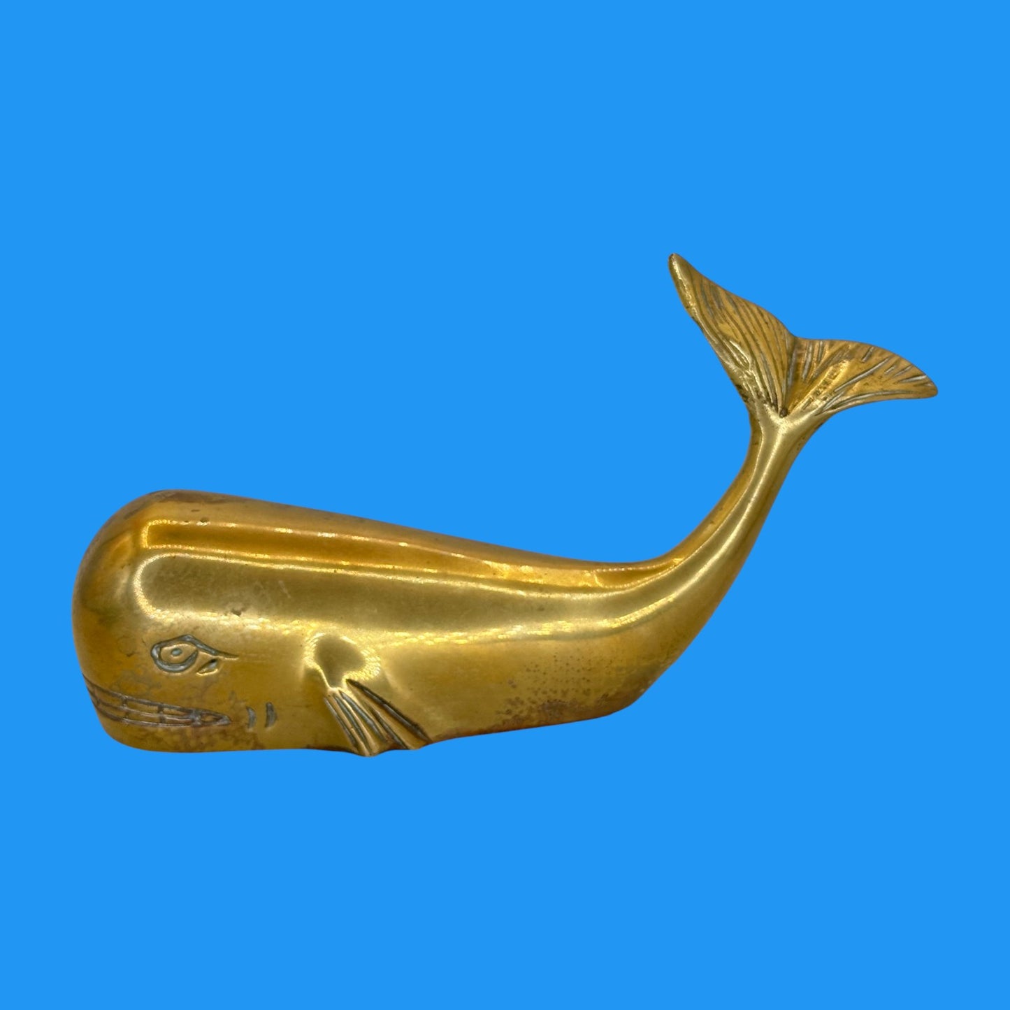 Vintage Brass Humpback Whale – Mid-Century Nautical Paperweight