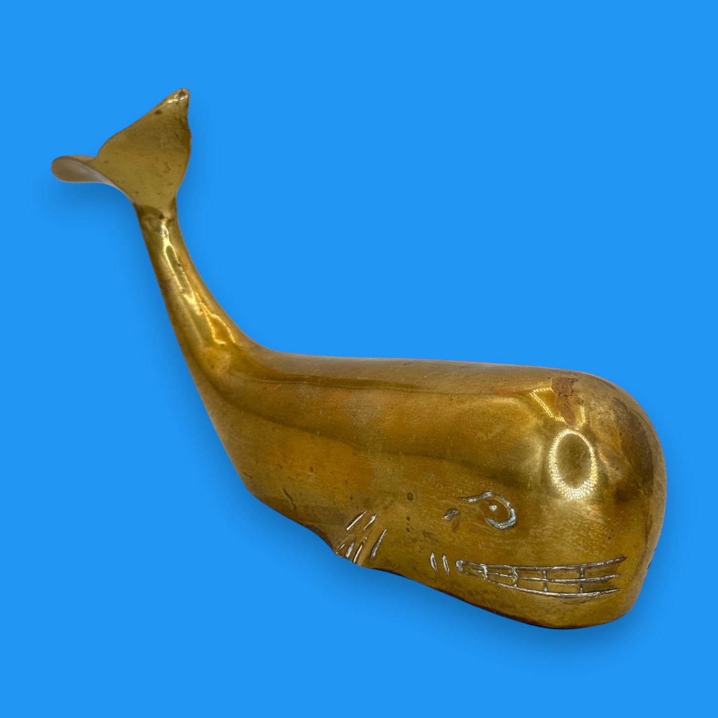 Vintage Brass Humpback Whale – Mid-Century Nautical Paperweight