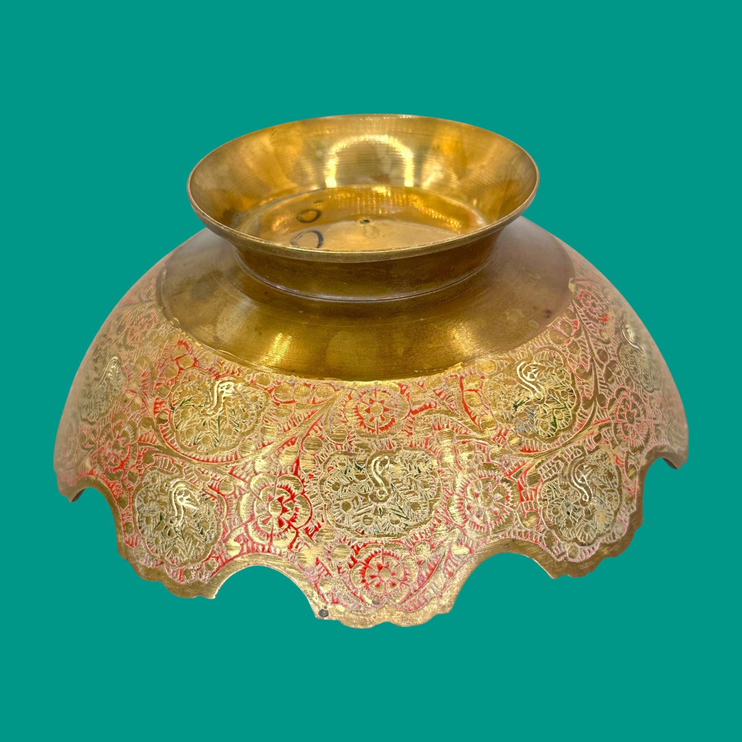 Vintage Brass Decorative Bowl with Intricate Peacock Motif