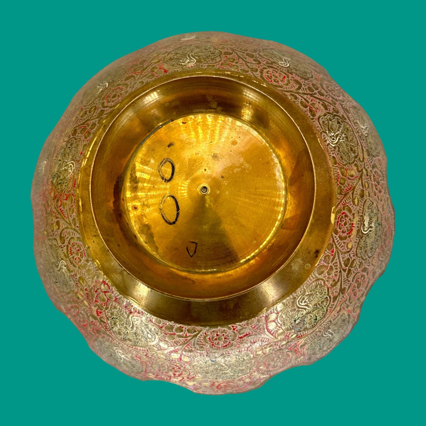 Vintage Brass Decorative Bowl with Intricate Peacock Motif