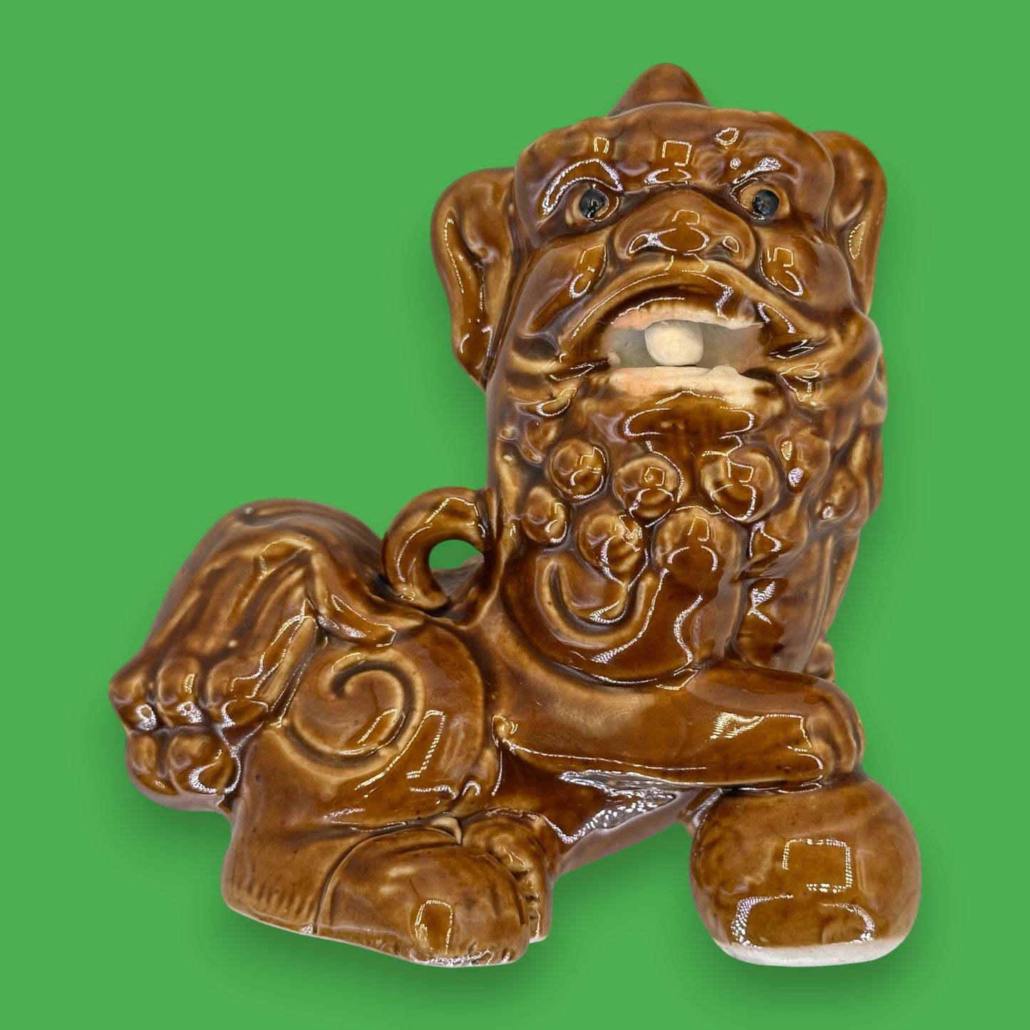 Vintage Chinese Foo Dog Figurine Pair – Brown Glazed Ceramic