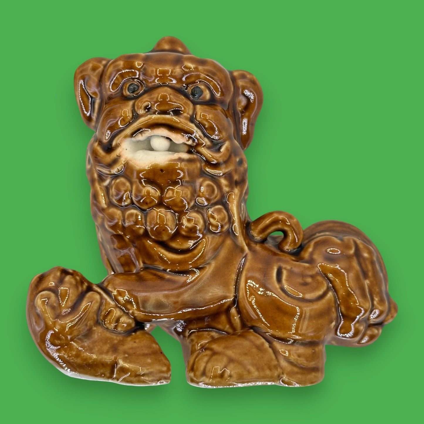 Vintage Chinese Foo Dog Figurine Pair – Brown Glazed Ceramic