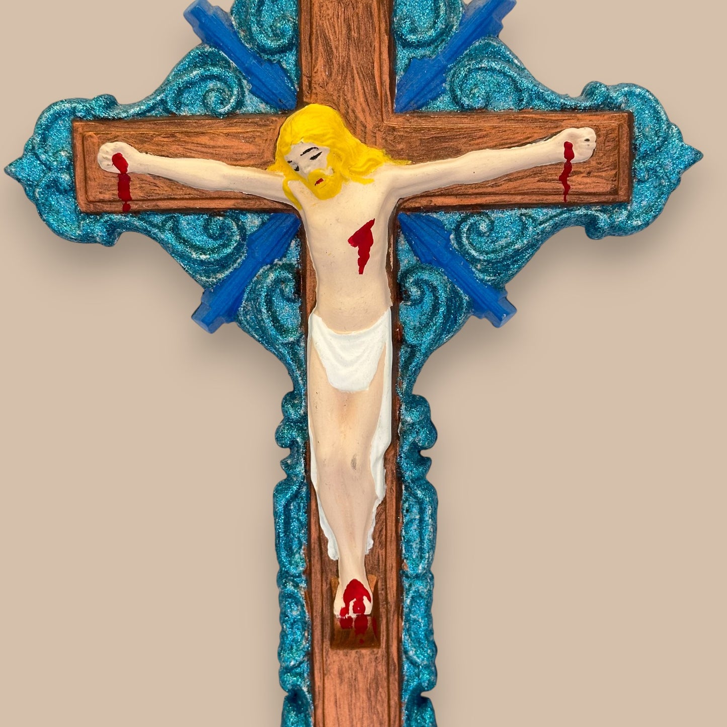 Vintage Hand-Painted Jesus on Cross – 12" Ceramic Wall Crucifix