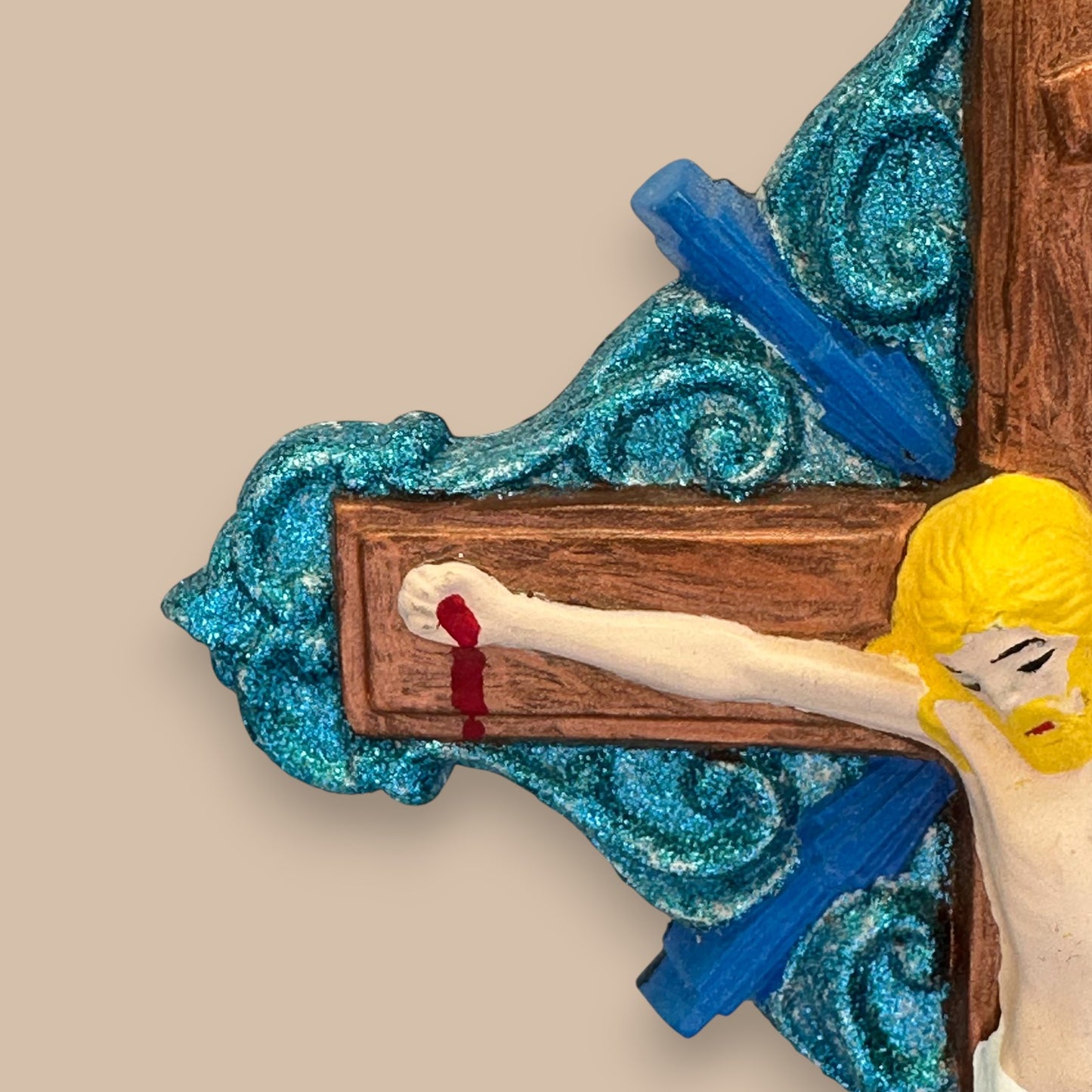 Vintage Hand-Painted Jesus on Cross – 12" Ceramic Wall Crucifix
