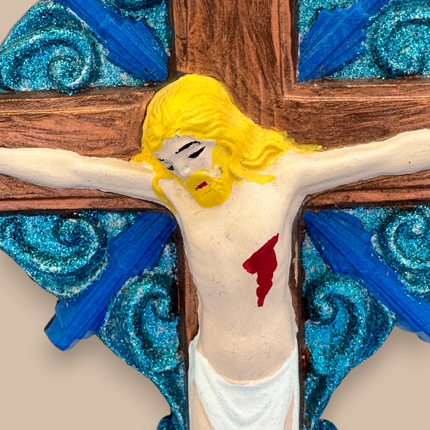 Vintage Hand-Painted Jesus on Cross – 12" Ceramic Wall Crucifix