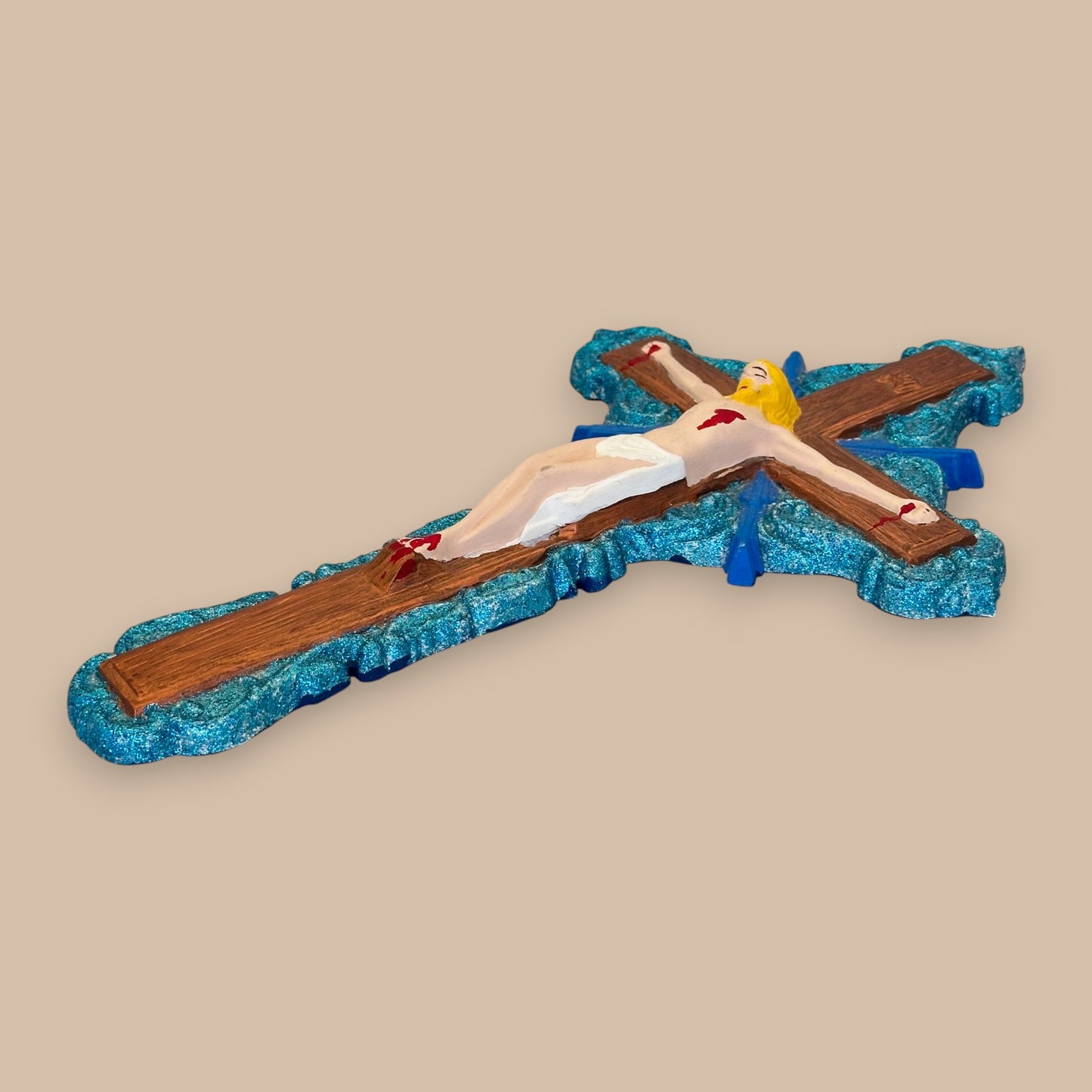 Vintage Hand-Painted Jesus on Cross – 12" Ceramic Wall Crucifix