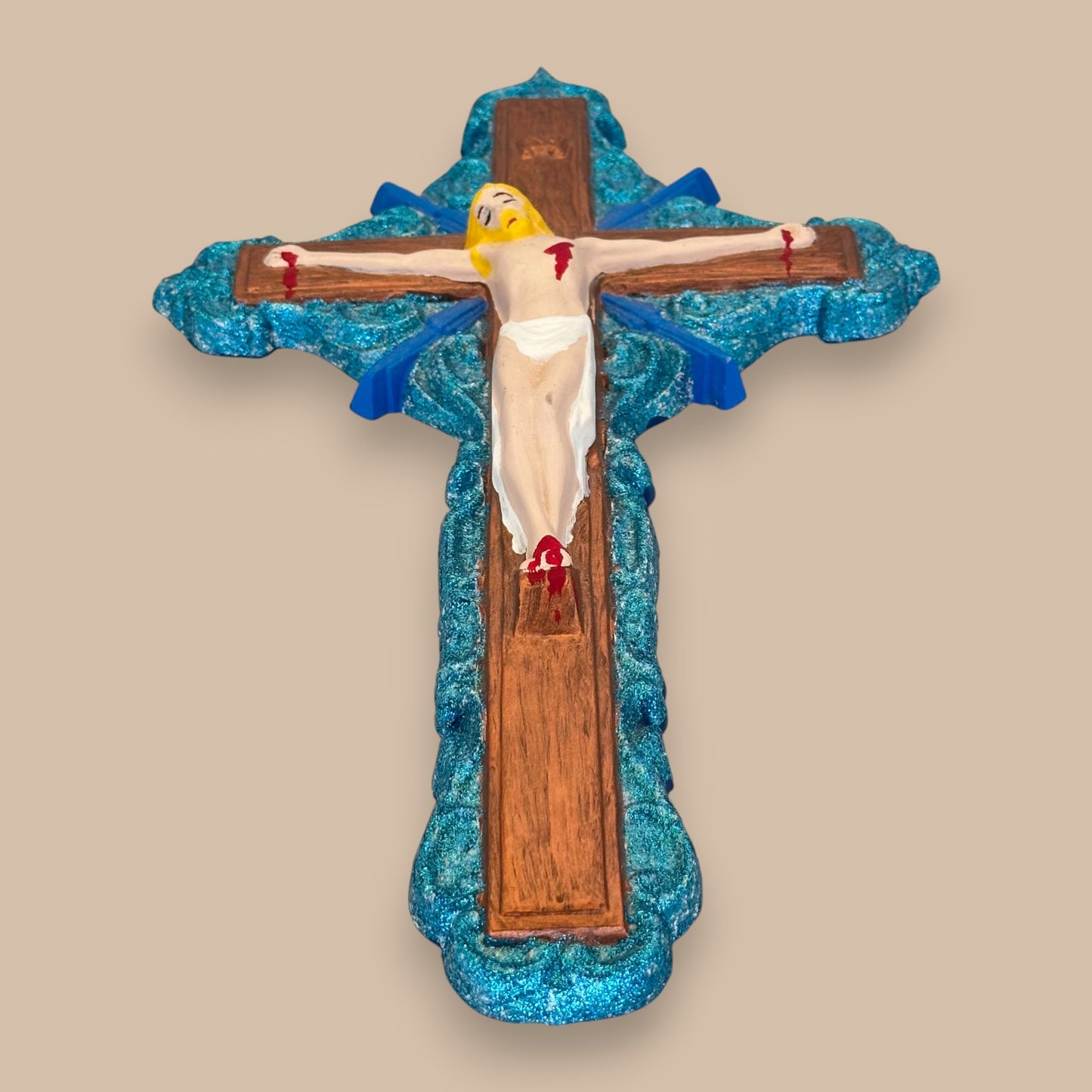 Vintage Hand-Painted Jesus on Cross – 12" Ceramic Wall Crucifix