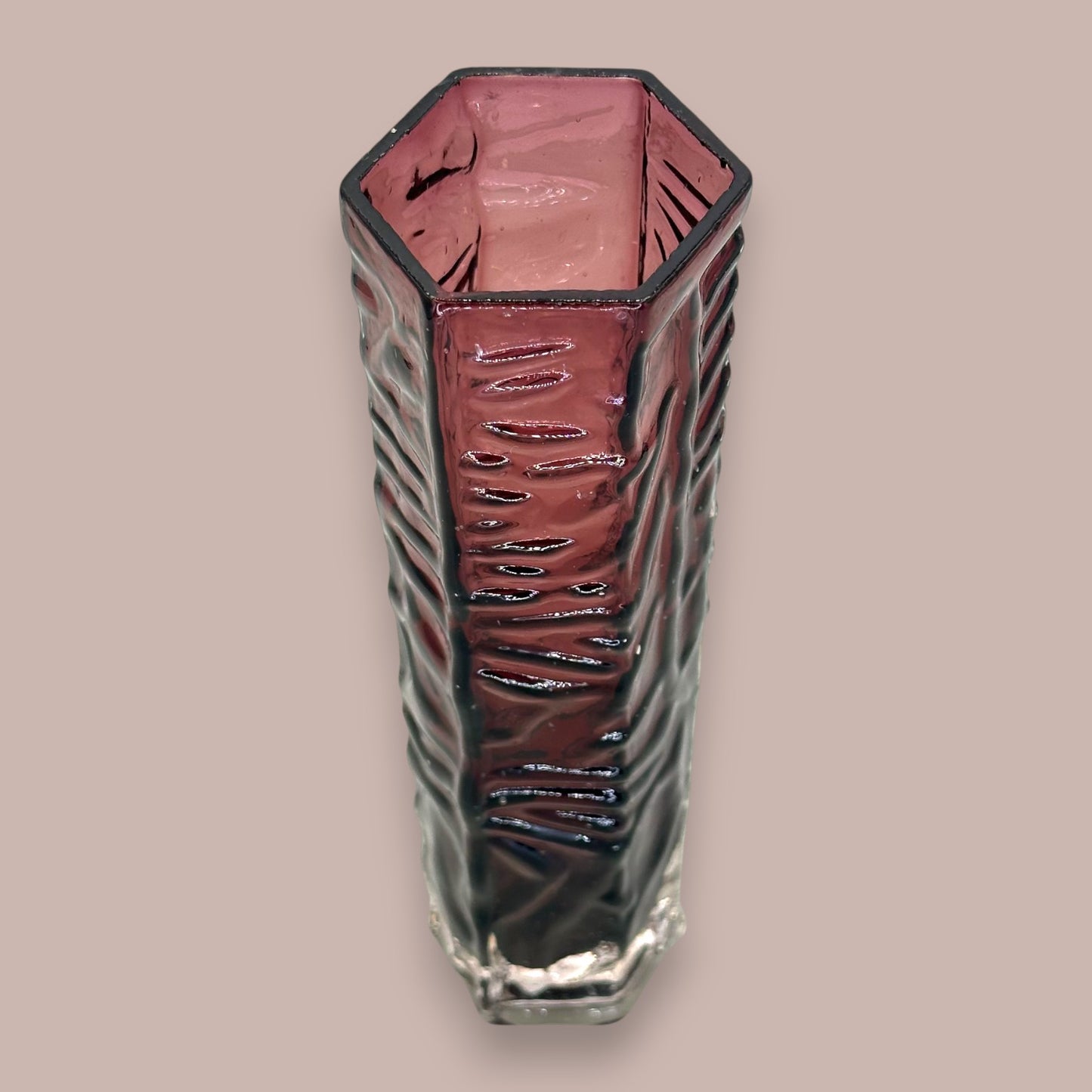 Purple Glass Vase - Vintage Textured Hexagonal Amethyst Coloured Tajima Glass