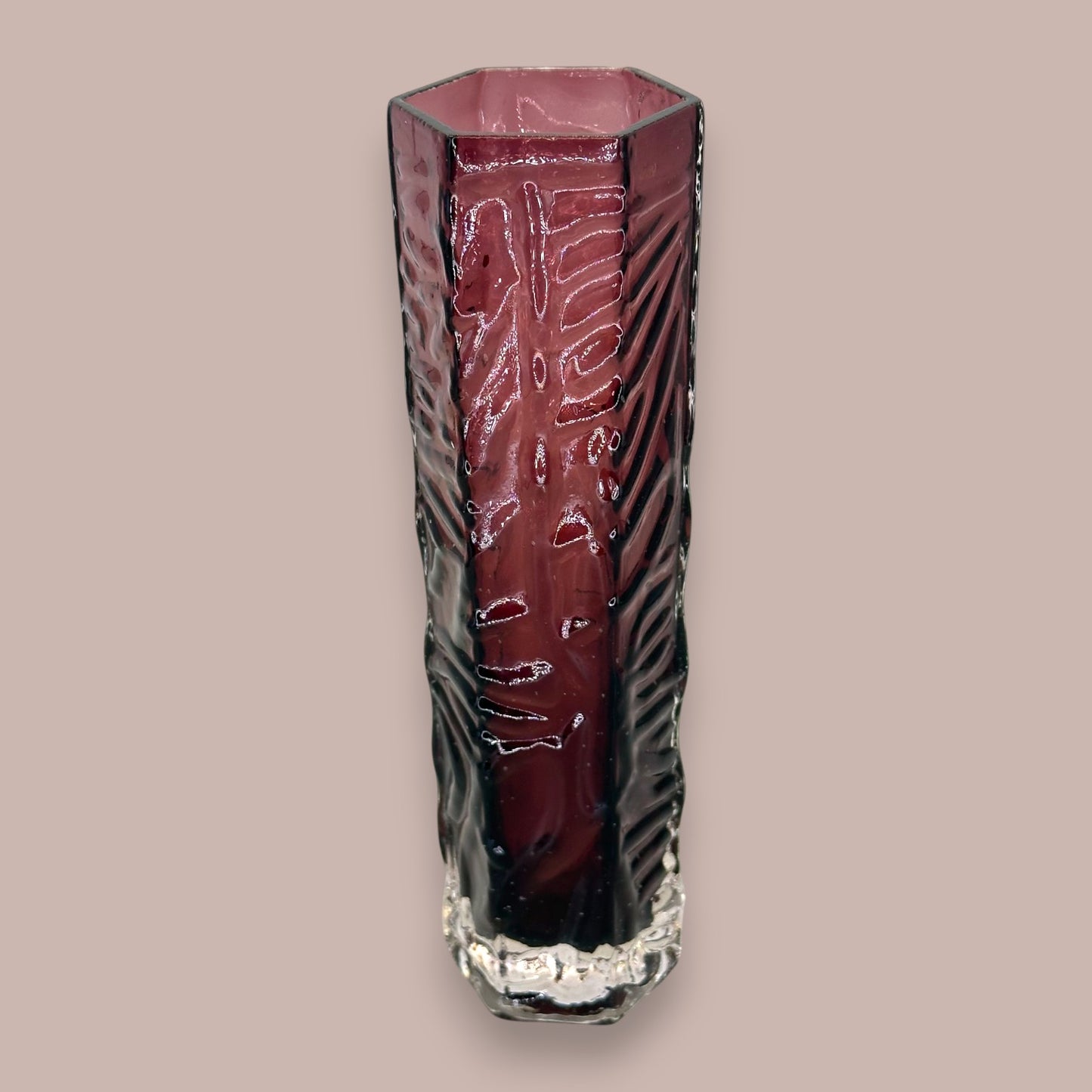 Purple Glass Vase - Vintage Textured Hexagonal Amethyst Coloured Tajima Glass