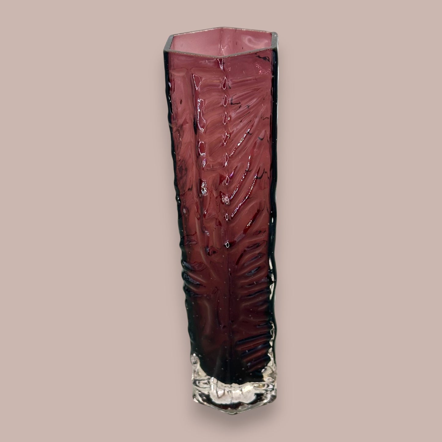 Purple Glass Vase - Vintage Textured Hexagonal Amethyst Coloured Tajima Glass