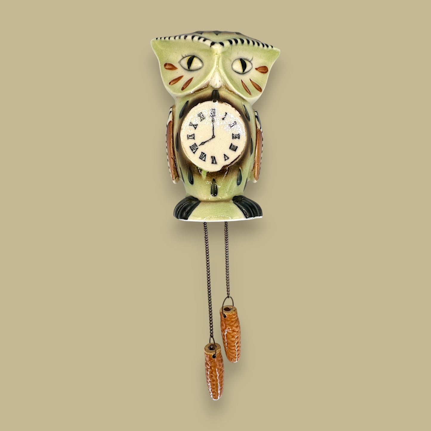 Owl Cuckoo Clock Pottery Wall Pocket – Mid-Century Modern Kitsch