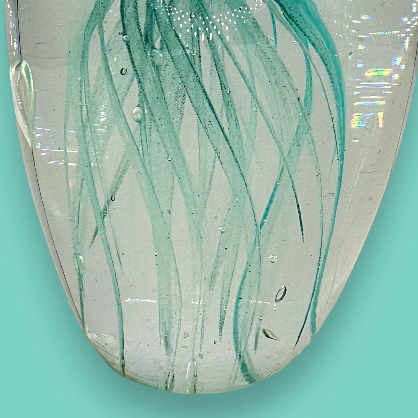 Light Teal Jellyfish Glass Paperweight – Vintage Charm, Glows in the Dark