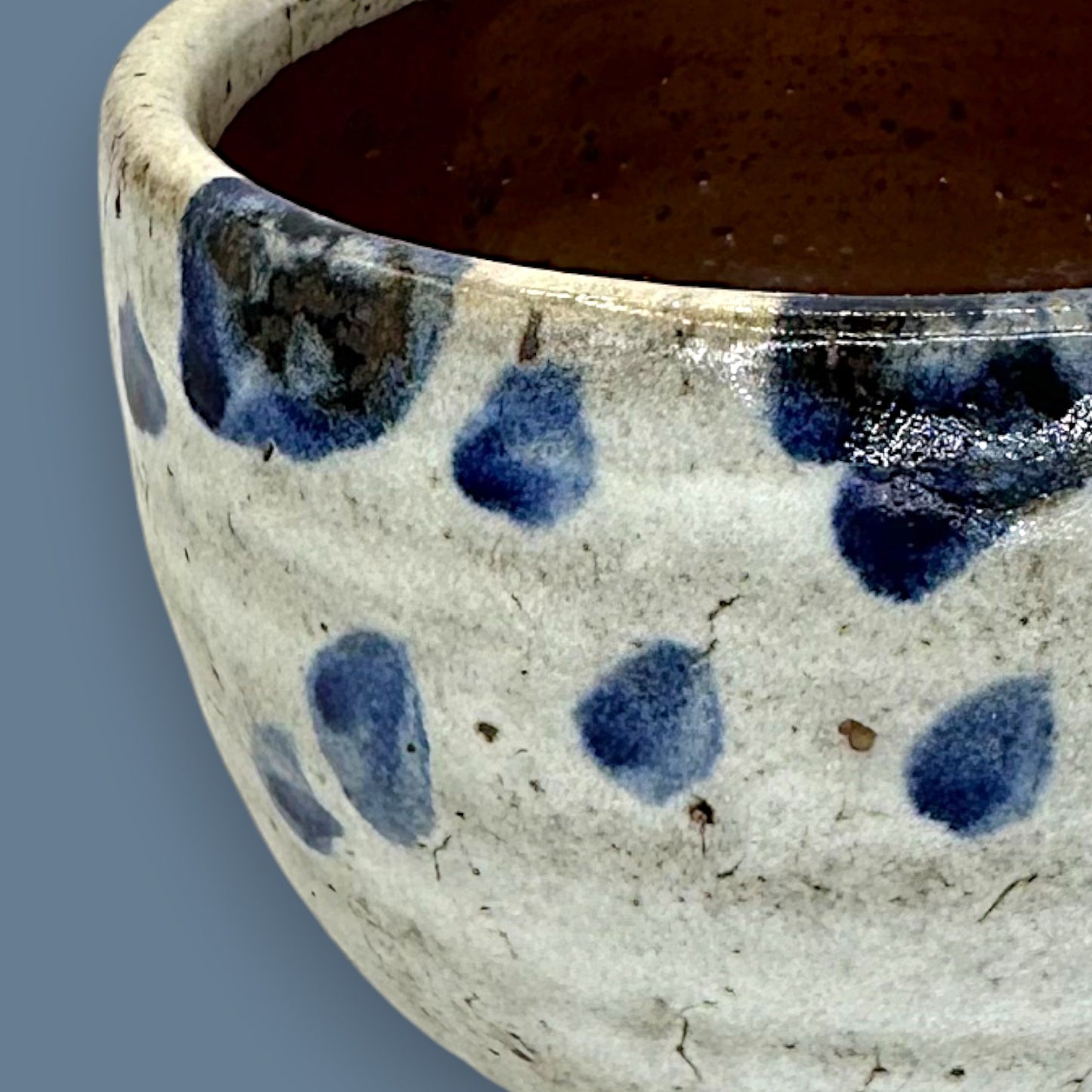 Blue Dot Ceramic Grey Bowl – Handcrafted Studio Pottery