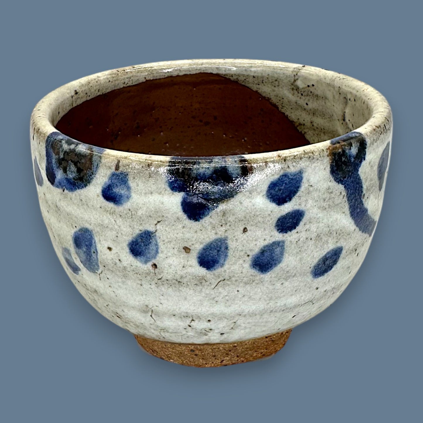 Blue Dot Ceramic Grey Bowl – Handcrafted Studio Pottery
