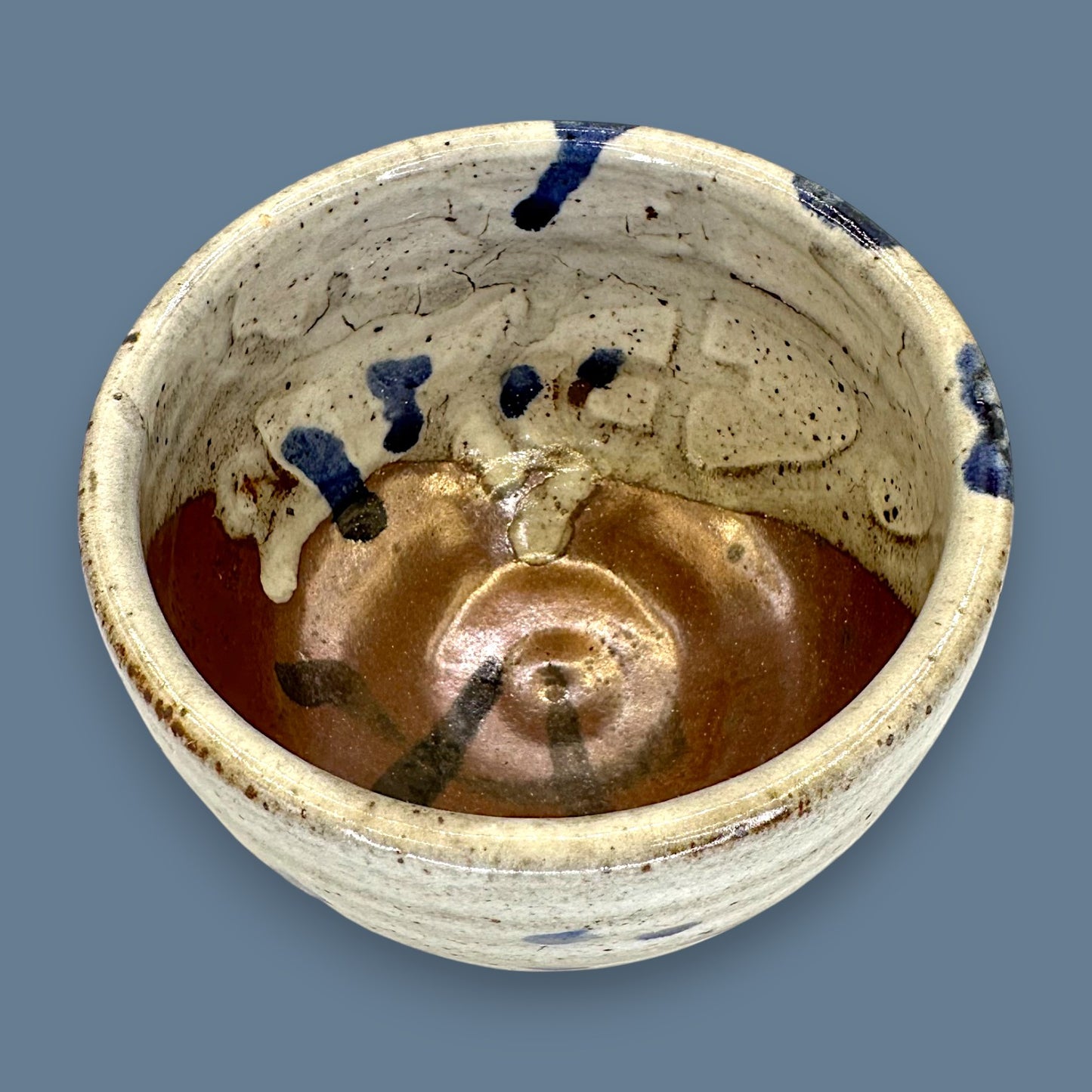Blue Dot Ceramic Grey Bowl – Handcrafted Studio Pottery