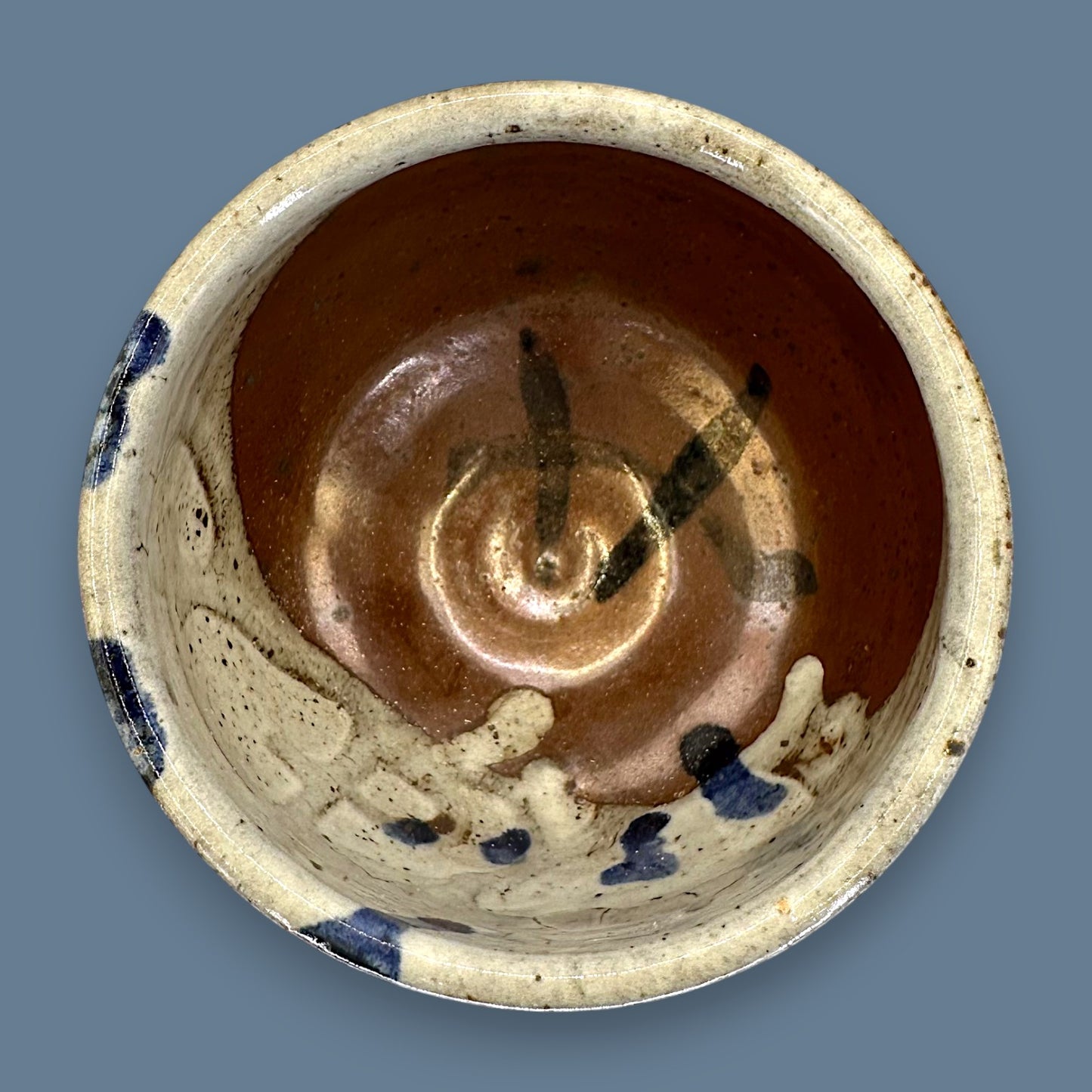 Blue Dot Ceramic Grey Bowl – Handcrafted Studio Pottery