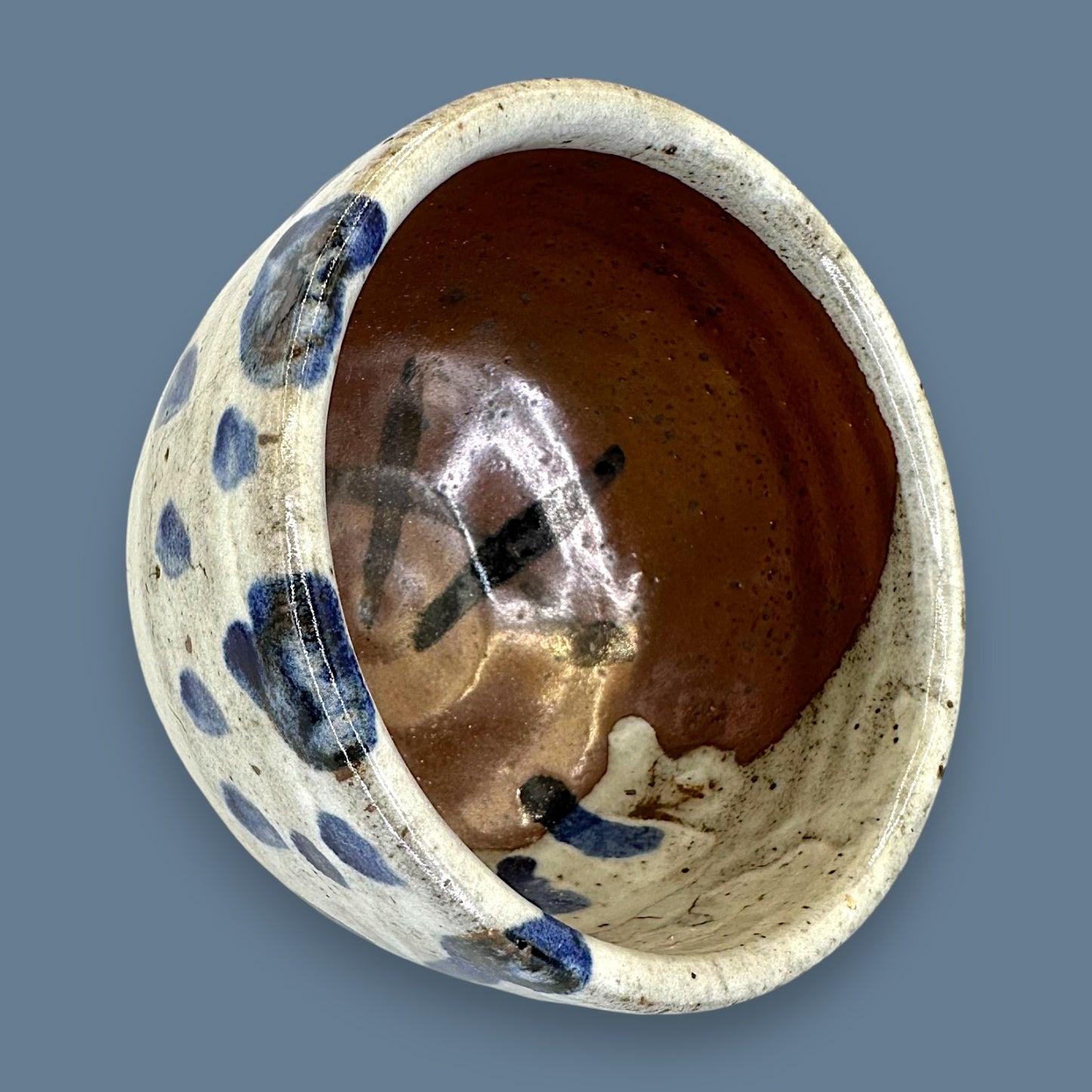 Blue Dot Ceramic Grey Bowl – Handcrafted Studio Pottery