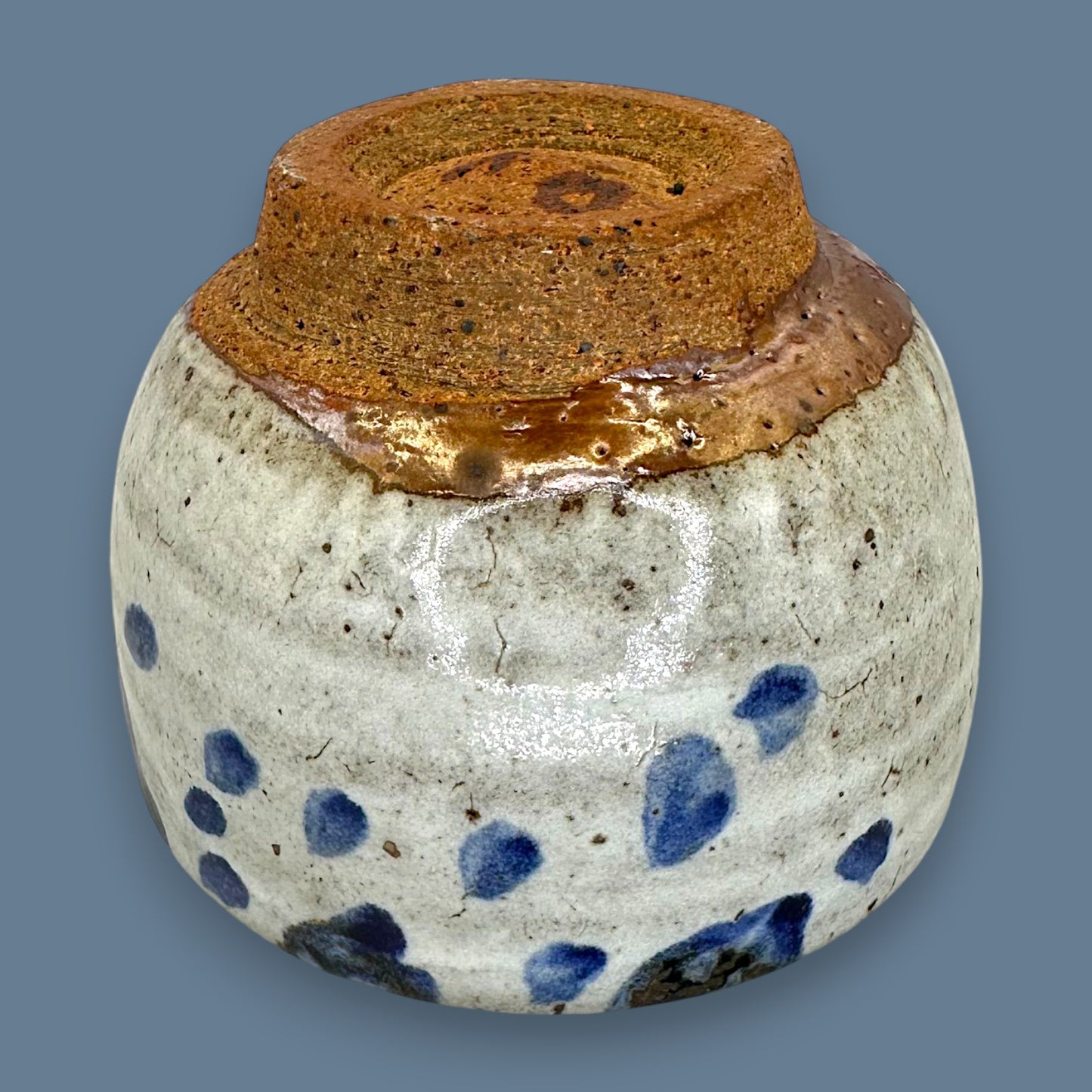 Blue Dot Ceramic Grey Bowl – Handcrafted Studio Pottery