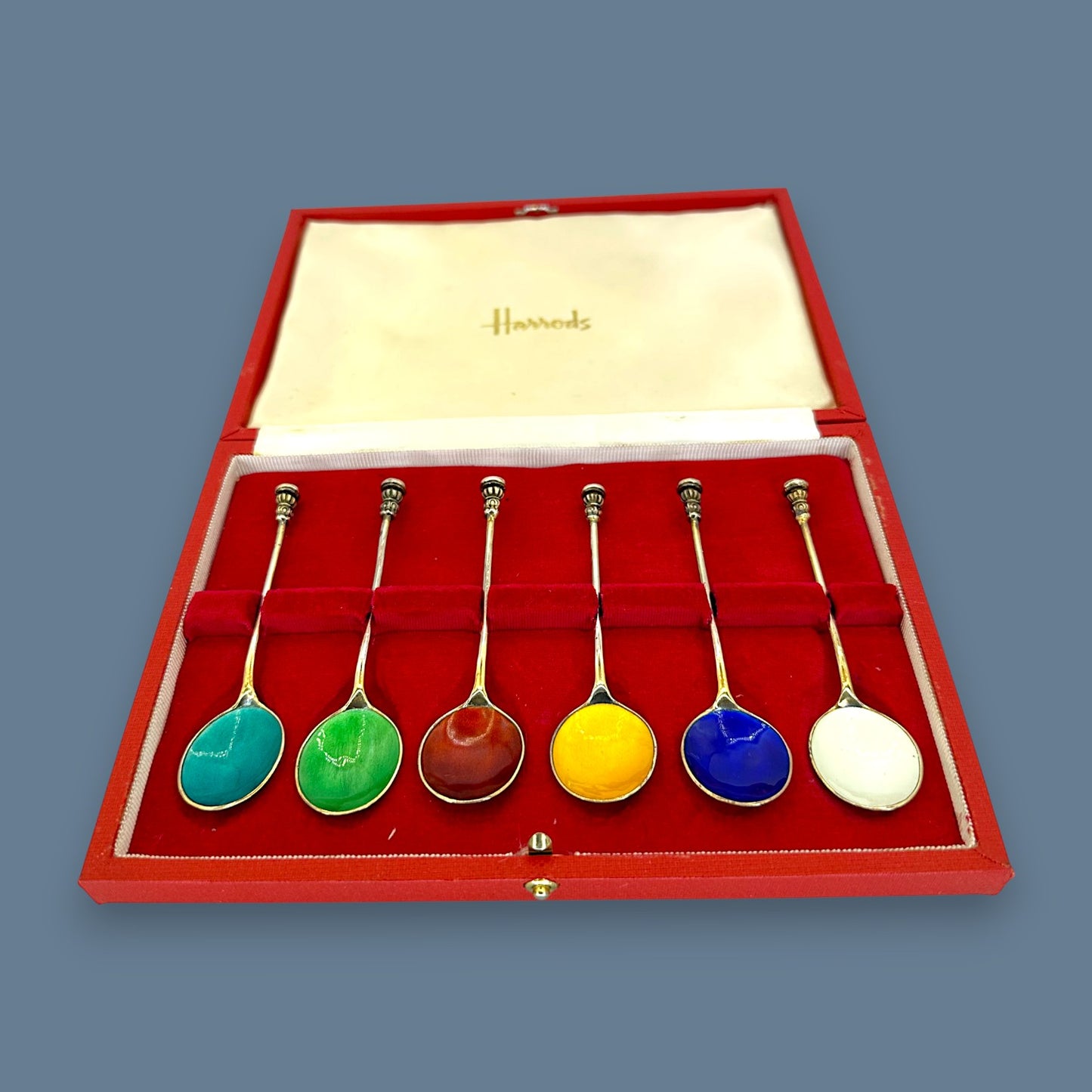 Sterling Silver Demitase Spoons with Coloured Enamel – Boxed Collector Set - Harrods London