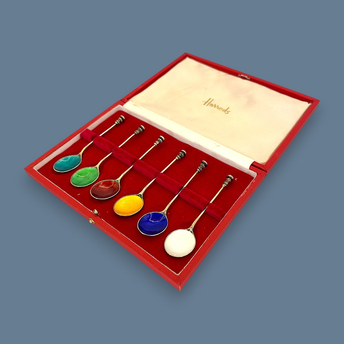 Sterling Silver Demitase Spoons with Coloured Enamel – Boxed Collector Set - Harrods London