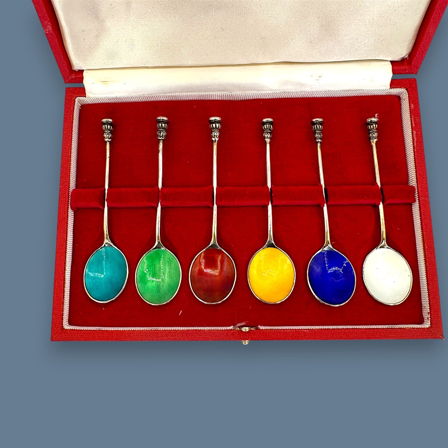 Sterling Silver Demitase Spoons with Coloured Enamel – Boxed Collector Set - Harrods London