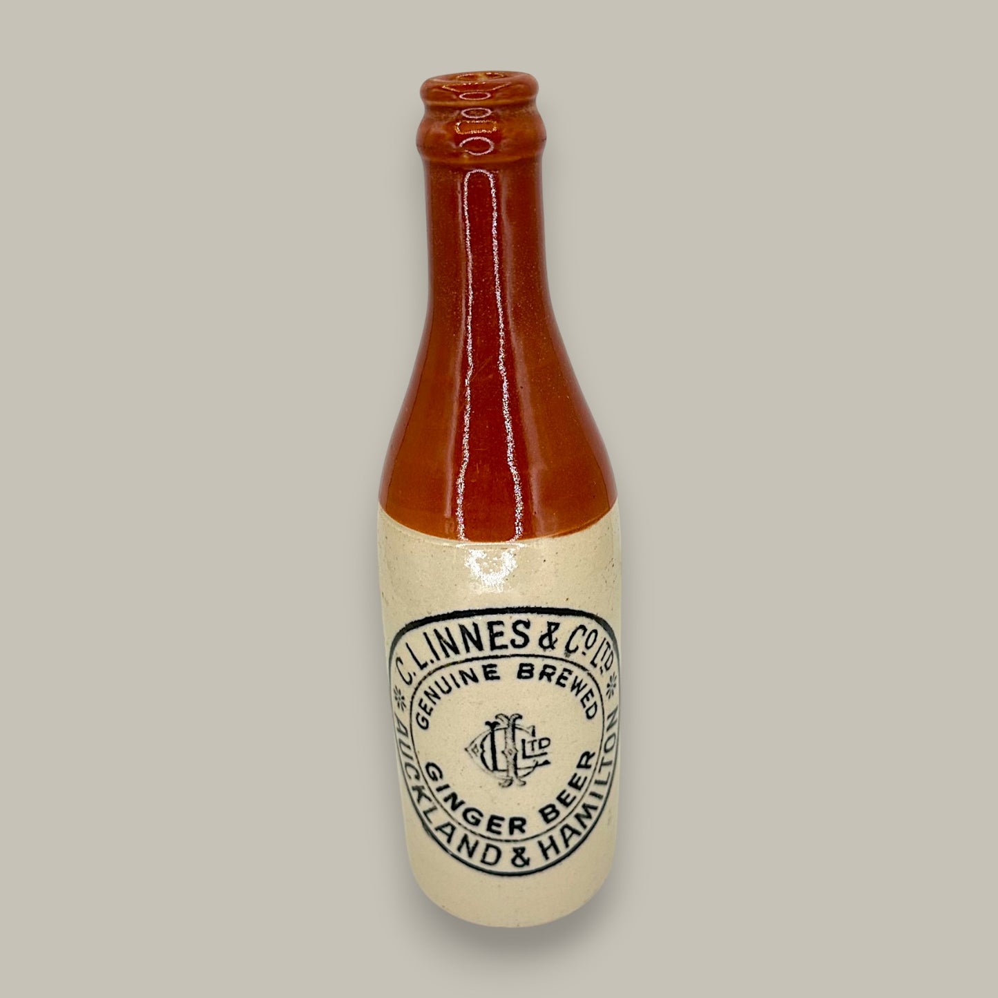 Antique Stoneware Ginger Beer Bottle – C.L. Linnes Co. Auckland & Hamilton