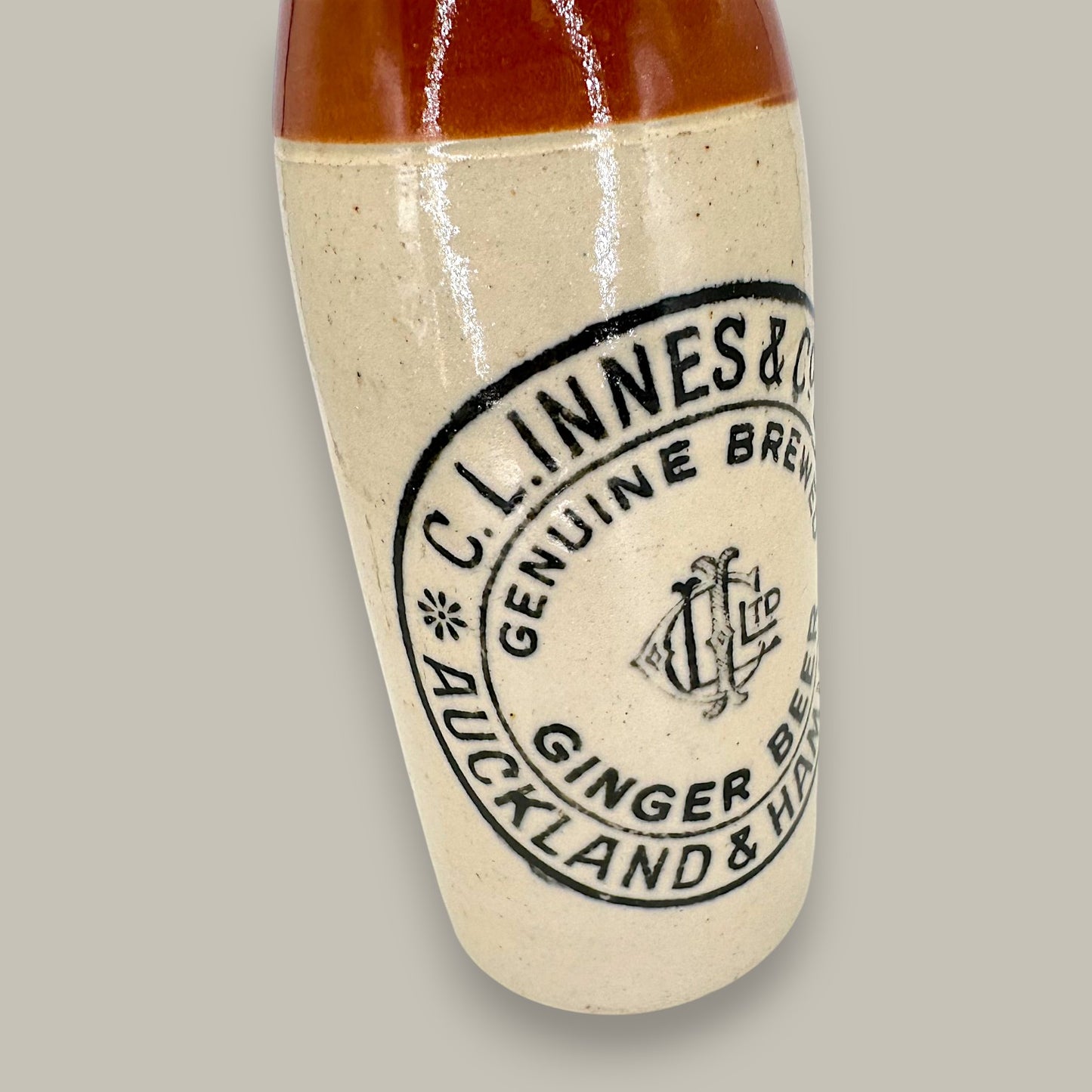 Antique Stoneware Ginger Beer Bottle – C.L. Linnes Co. Auckland & Hamilton
