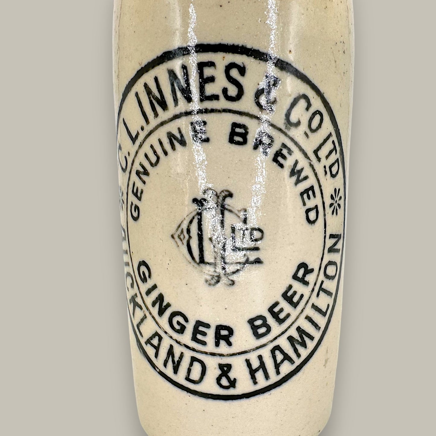 Antique Stoneware Ginger Beer Bottle – C.L. Linnes Co. Auckland & Hamilton
