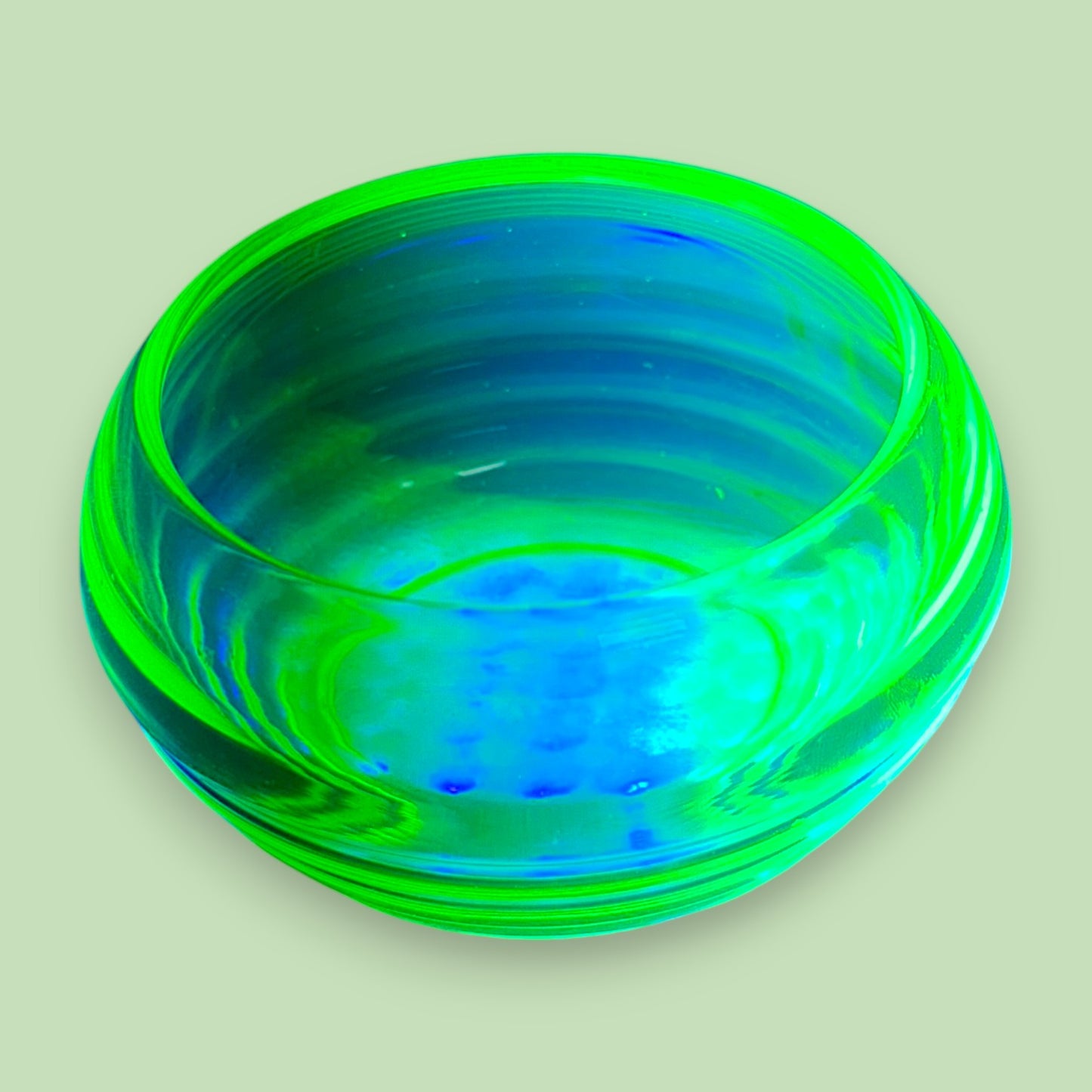 Vintage Green Uranium Glass 5.3" Bowl | Ribbed Art Deco Design