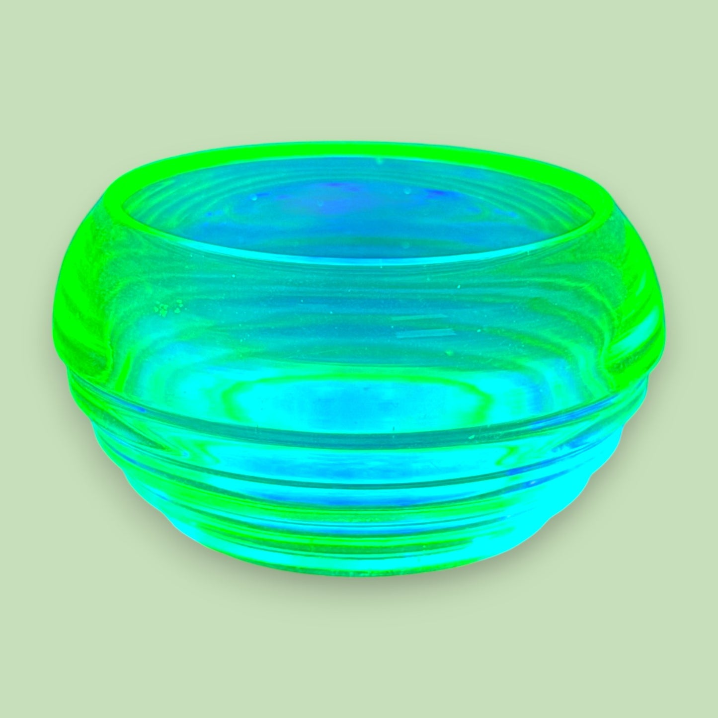 Vintage Green Uranium Glass 5.3" Bowl | Ribbed Art Deco Design