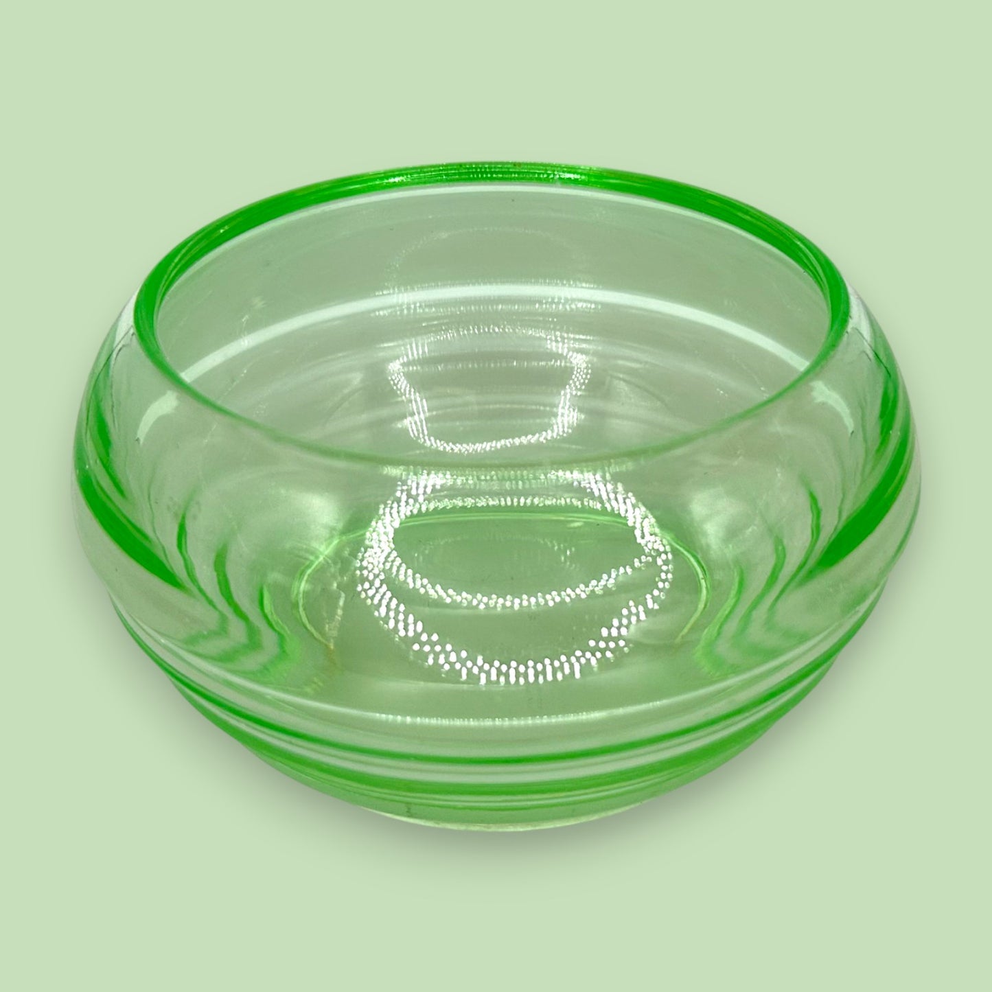 Vintage Green Uranium Glass 5.3" Bowl | Ribbed Art Deco Design