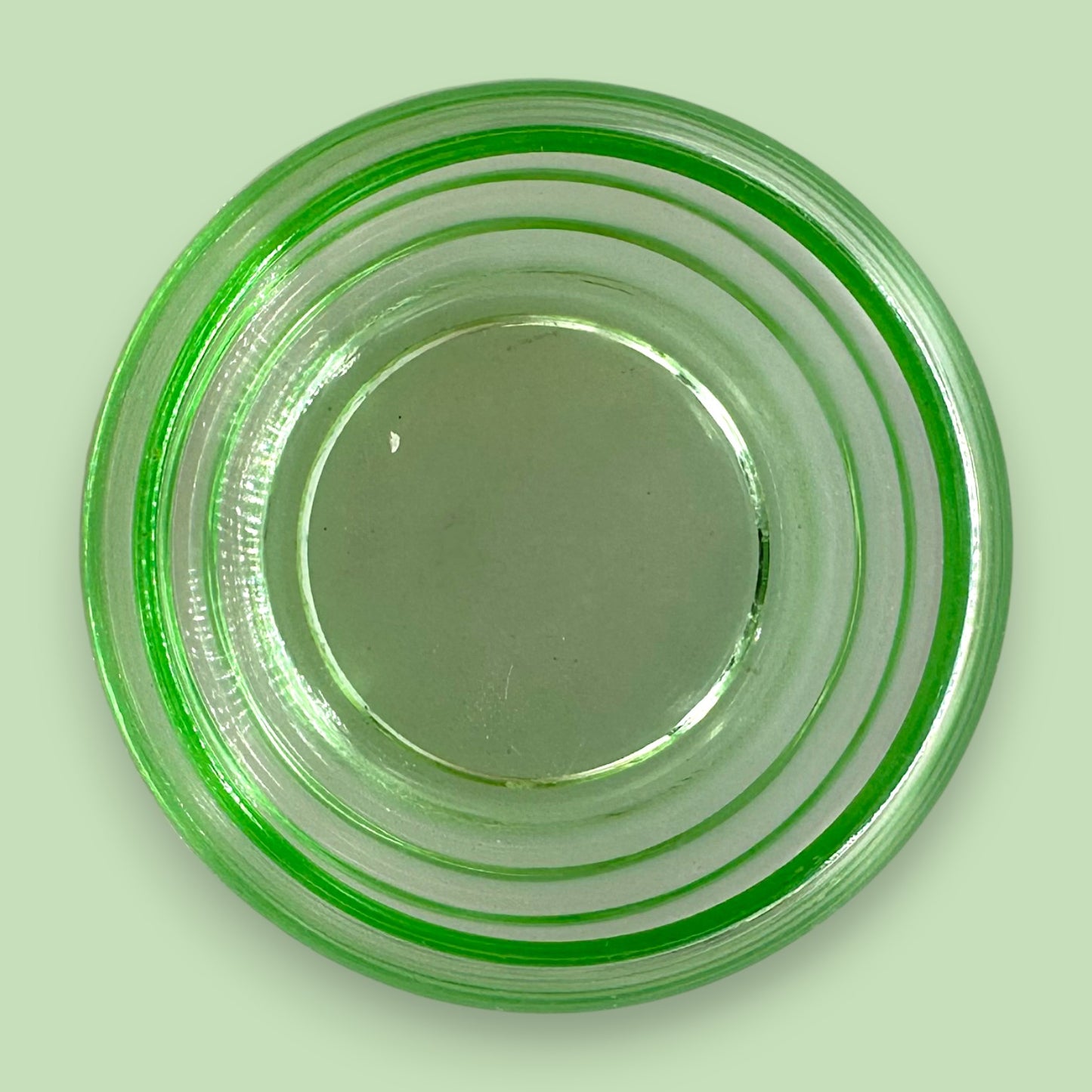 Vintage Green Uranium Glass 5.3" Bowl | Ribbed Art Deco Design