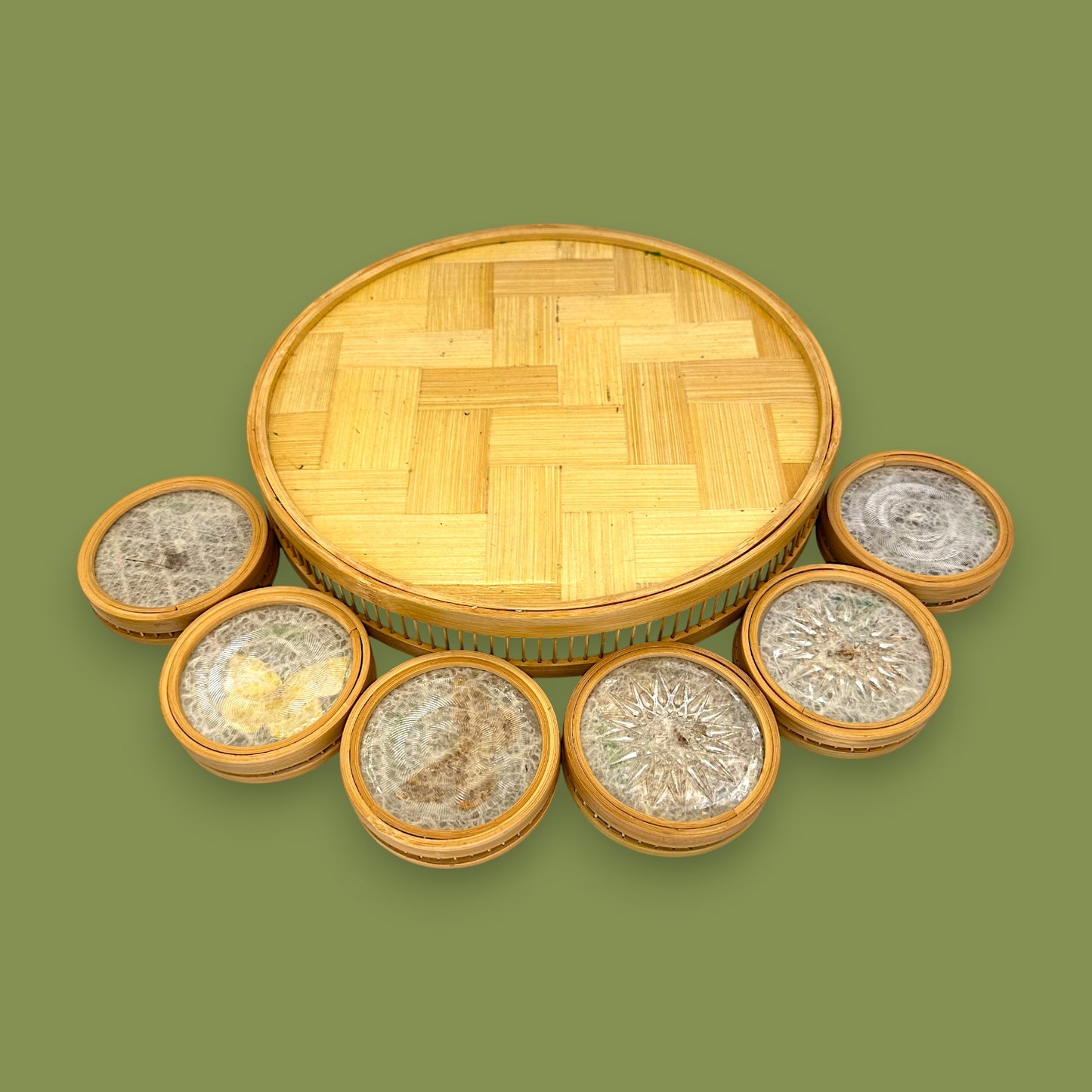 Vintage 1970s Real Butterfly Bamboo Serving Tray & 6 Coasters – Nature’s Art Preserved