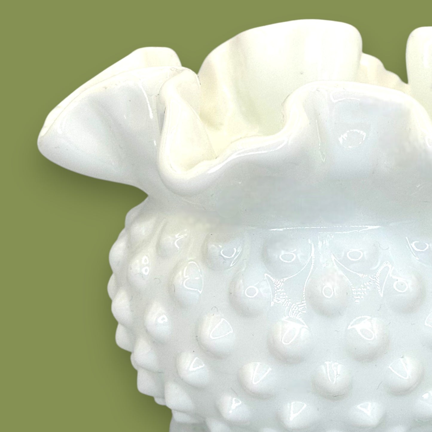 Vintage Fenton White Milk Glass Hobnail Ruffled Vase