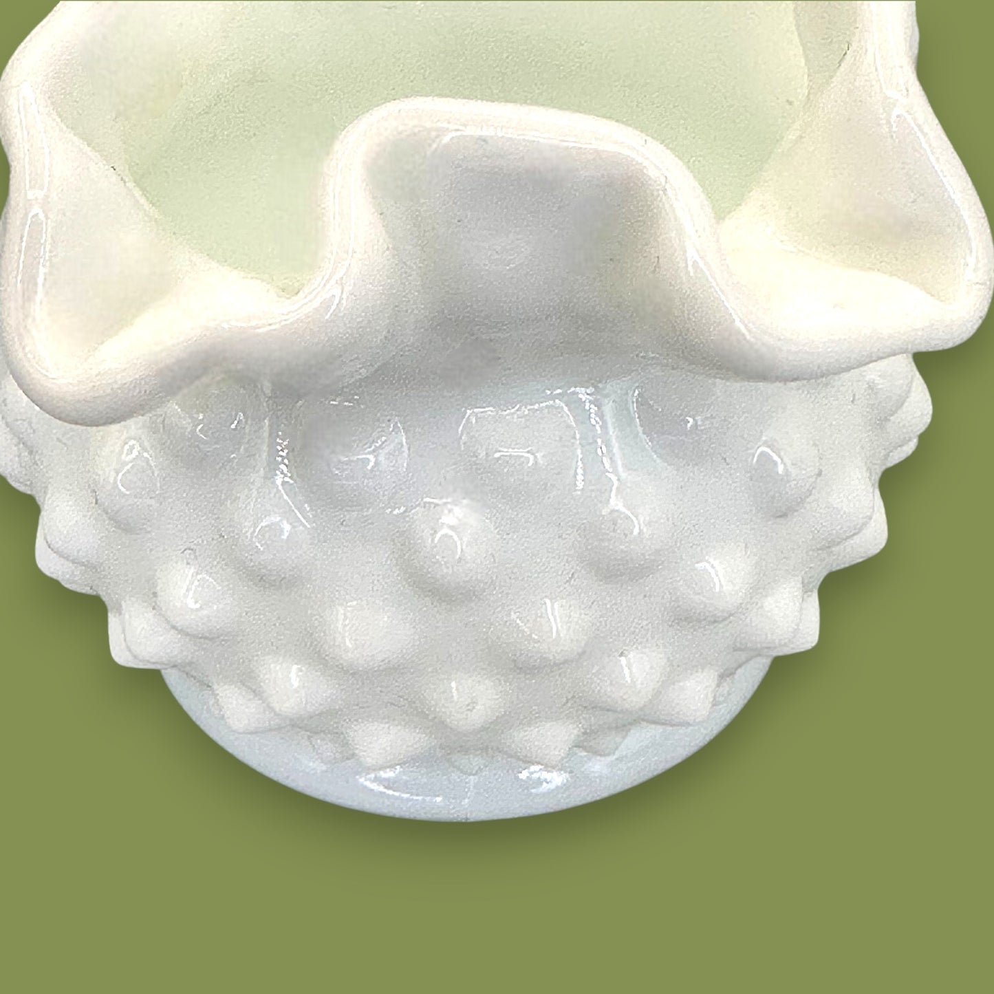 Vintage Fenton White Milk Glass Hobnail Ruffled Vase