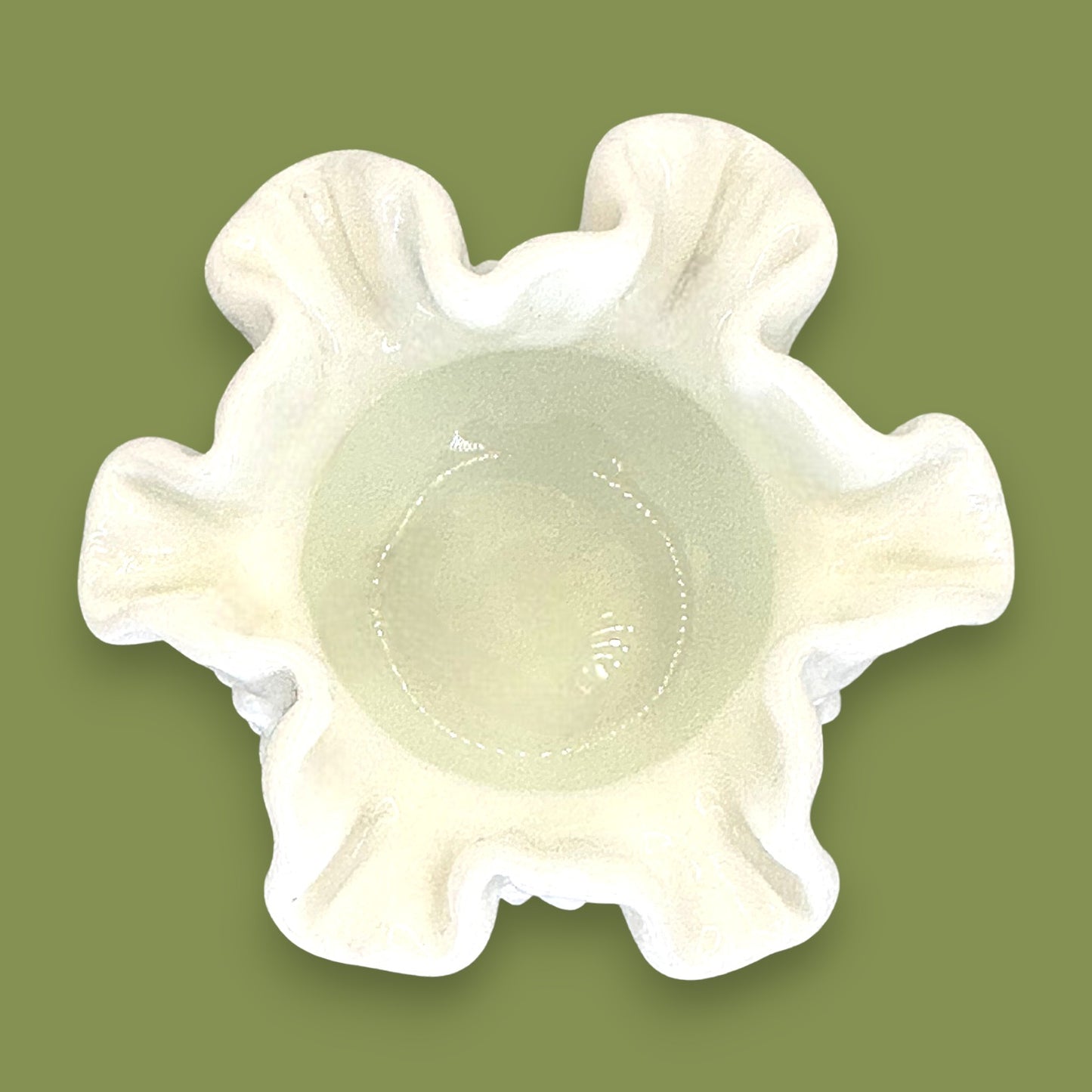 Vintage Fenton White Milk Glass Hobnail Ruffled Vase