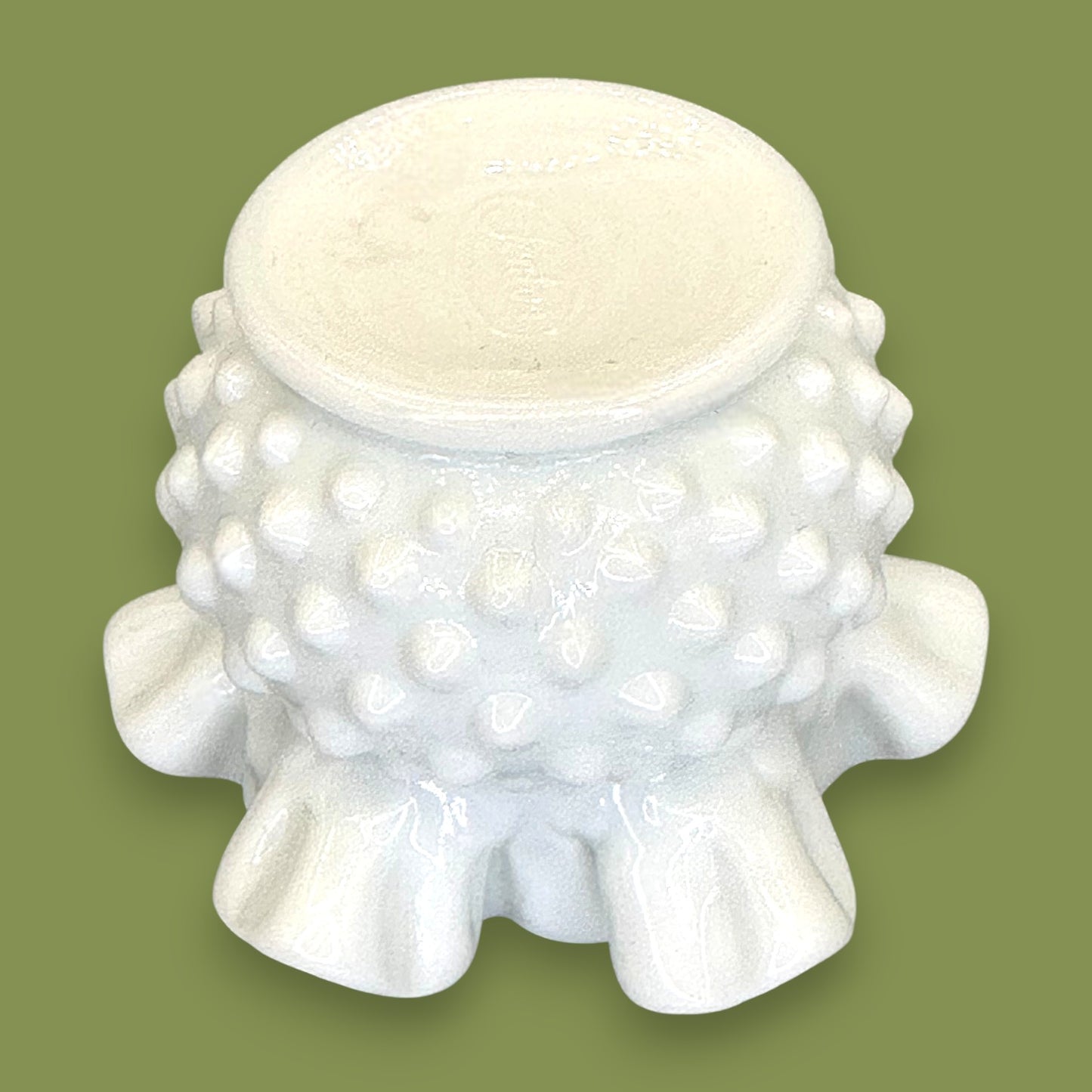 Vintage Fenton White Milk Glass Hobnail Ruffled Vase