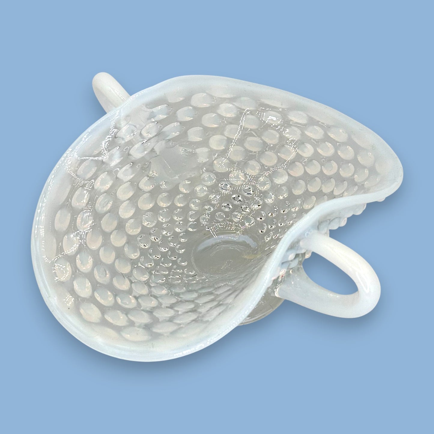Vintage Fenton Opalescent Moonstone Hobnail Glass Basket – 1970s