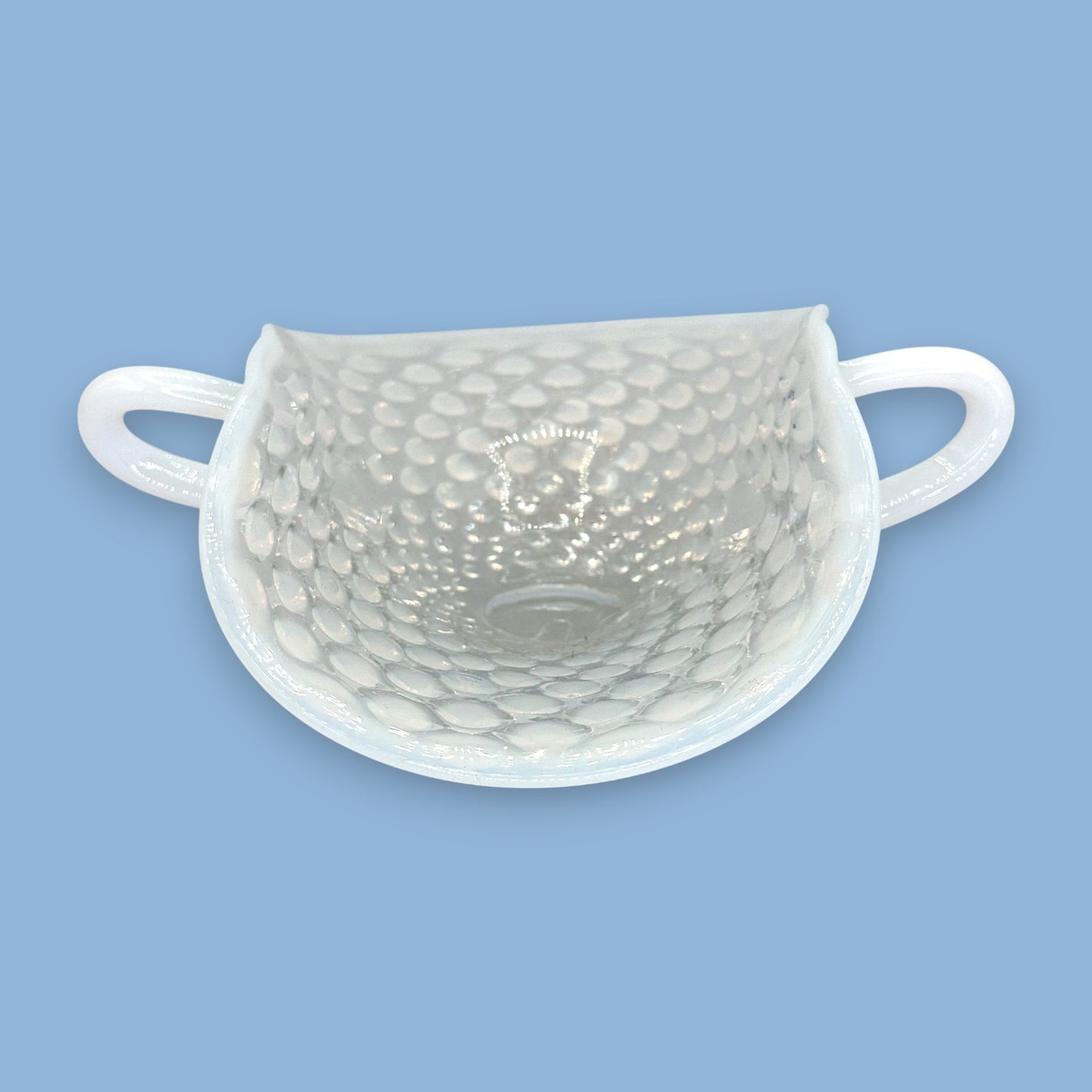 Vintage Fenton Opalescent Moonstone Hobnail Glass Basket – 1970s