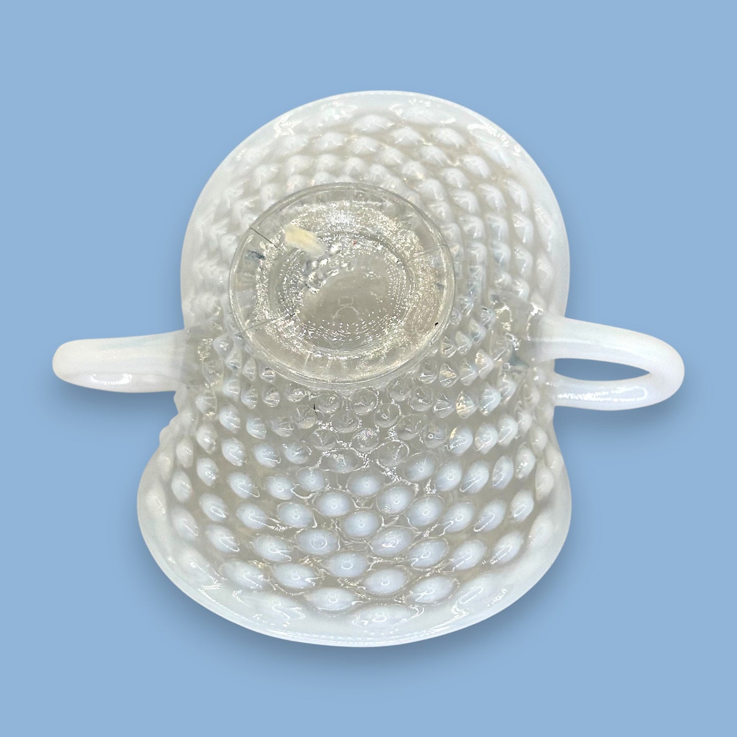 Vintage Fenton Opalescent Moonstone Hobnail Glass Basket – 1970s