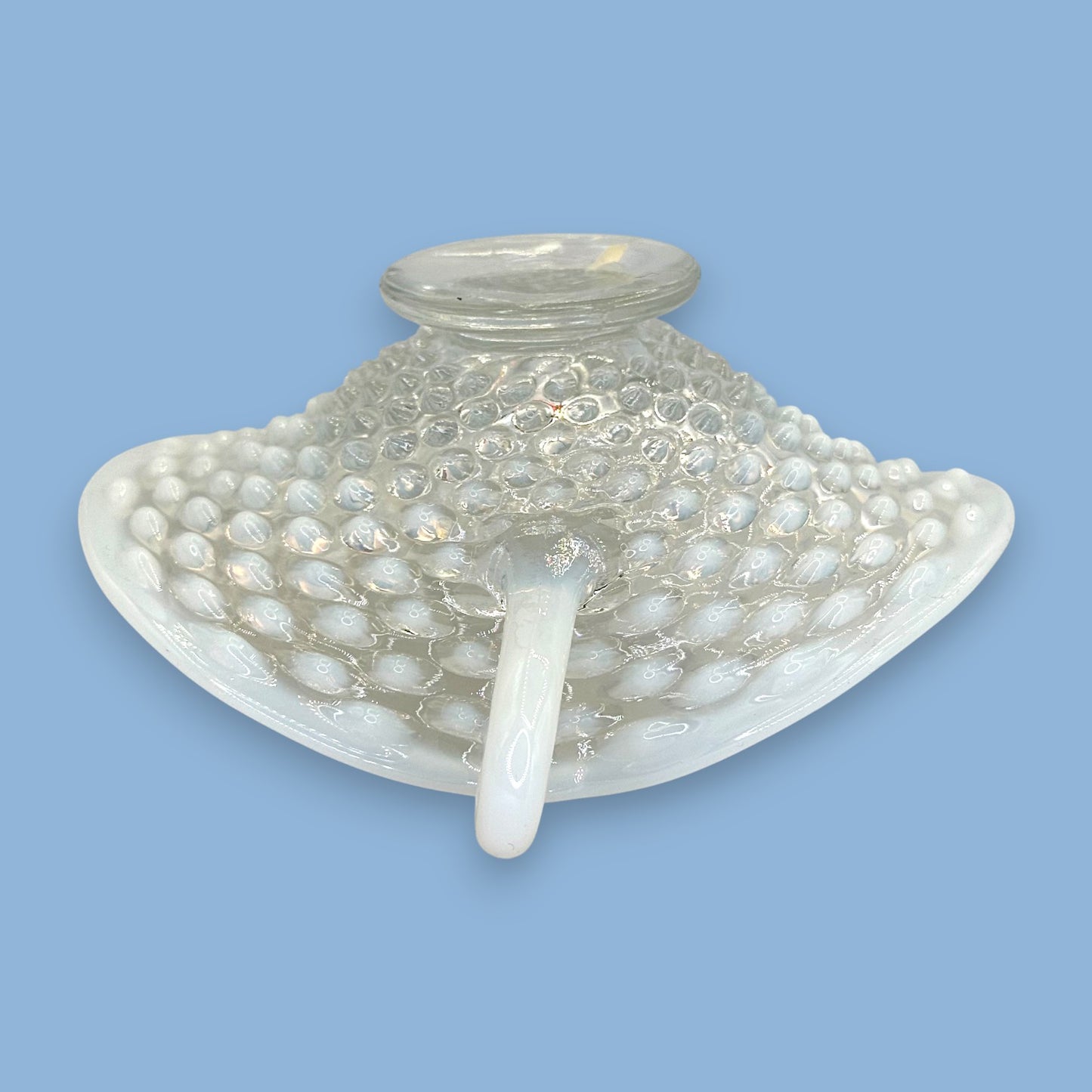 Vintage Fenton Opalescent Moonstone Hobnail Glass Basket – 1970s