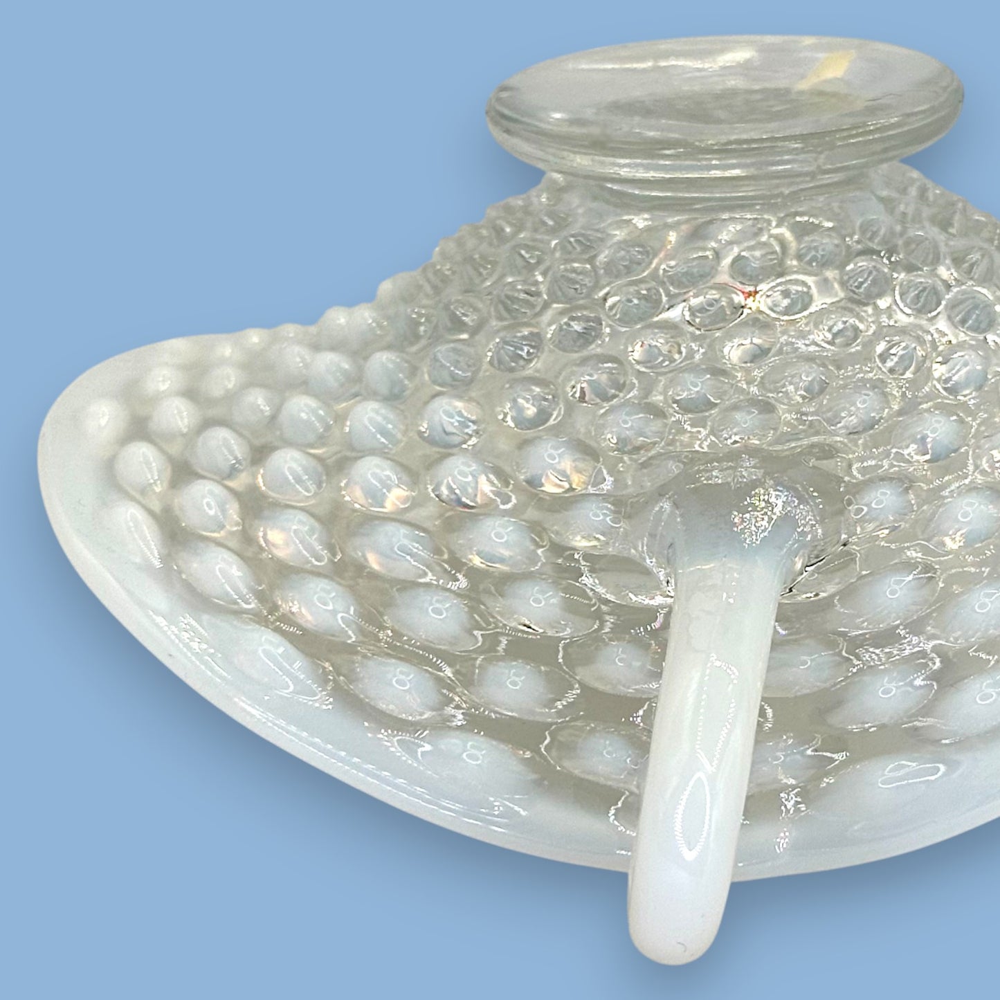 Vintage Fenton Opalescent Moonstone Hobnail Glass Basket – 1970s