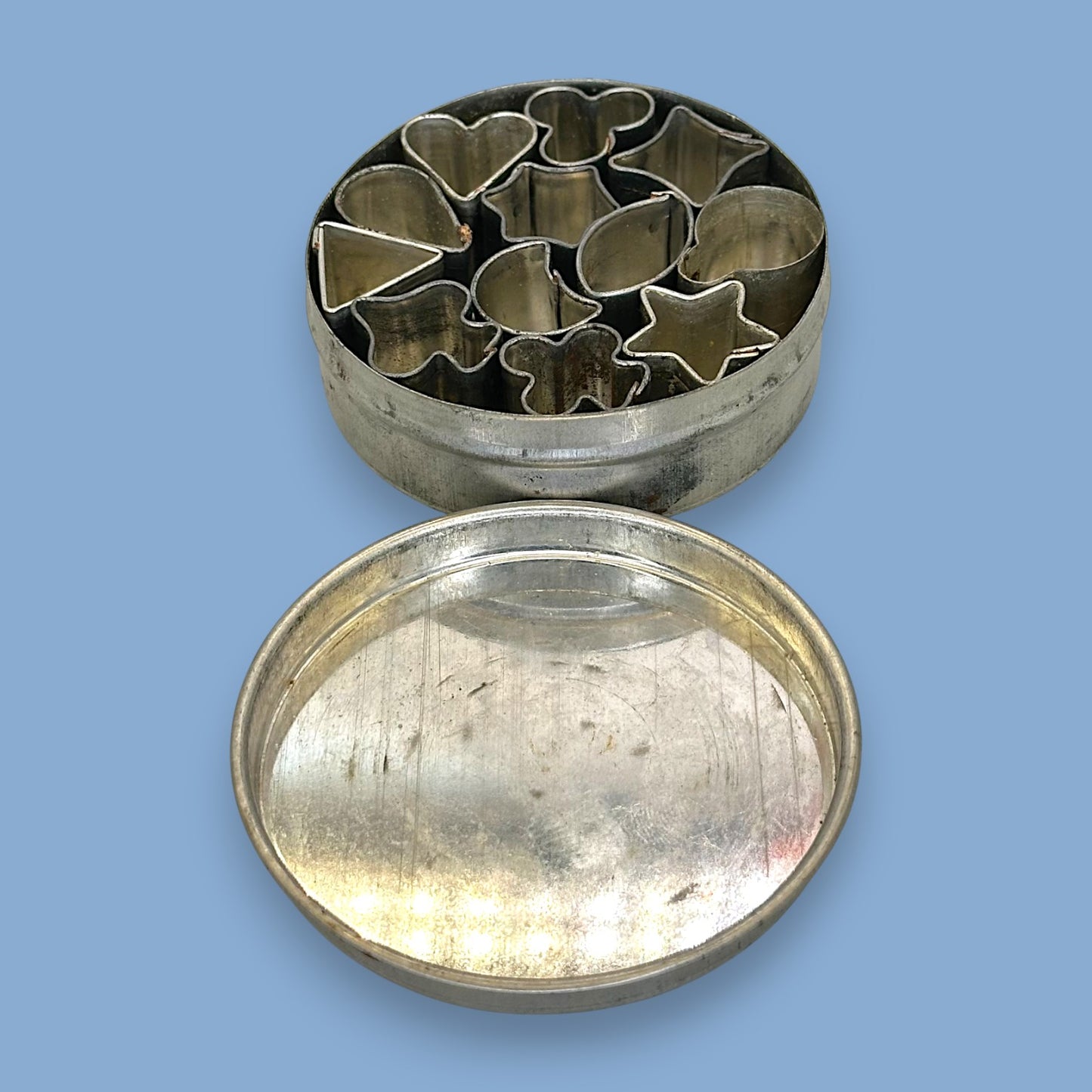 Vintage Miniature Cookie Cutter Set – 11 Shapes in Tin Case