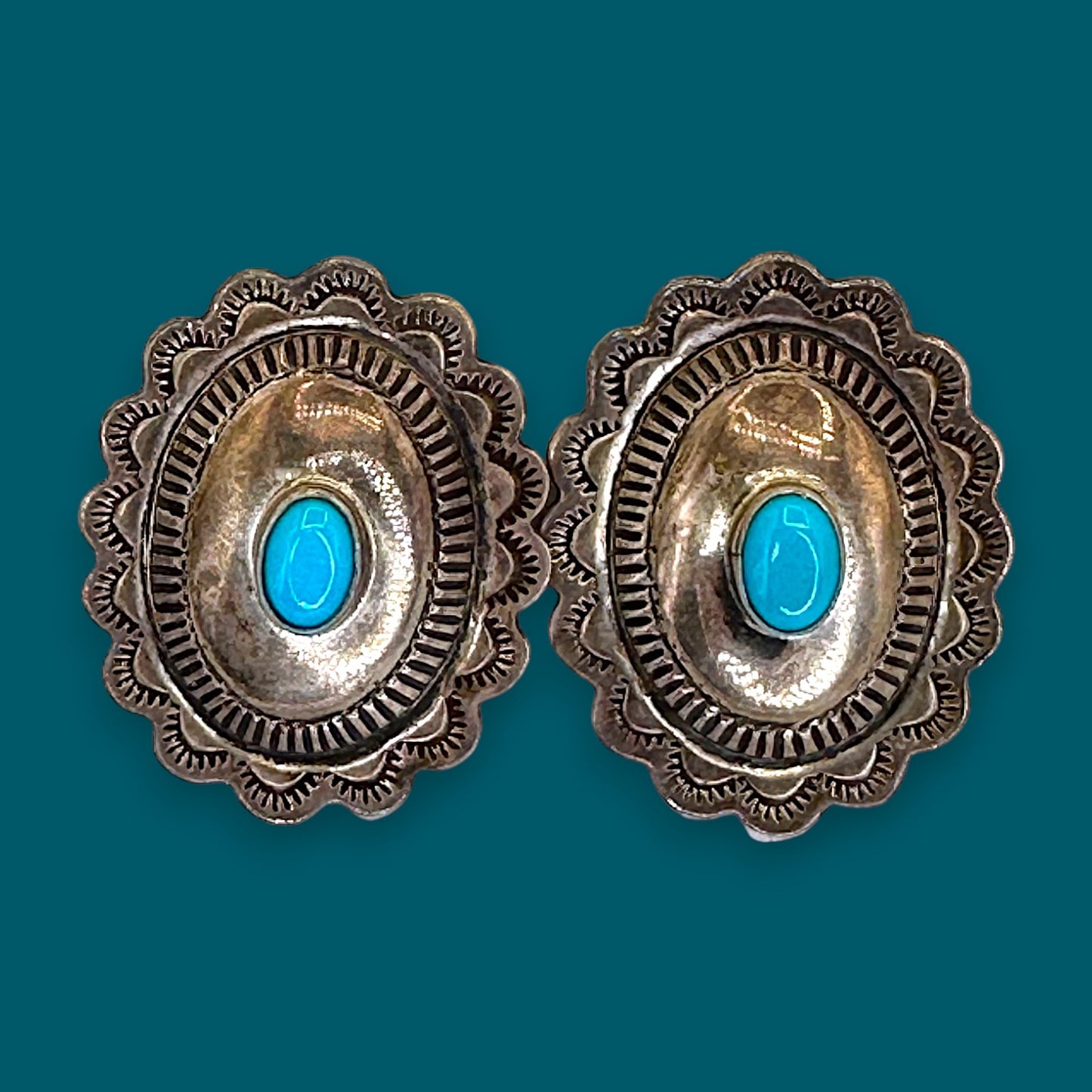 Vintage Navajo Style Turquoise + Sterling Silver Earrings – Southwestern Boho Jewelry