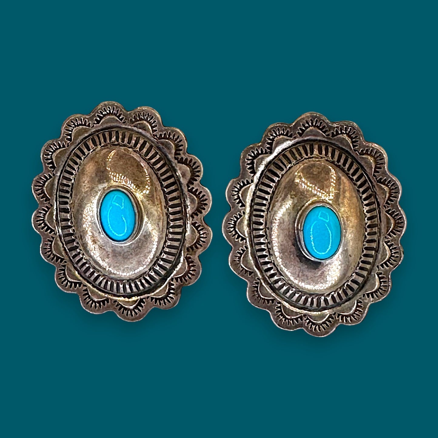 Vintage Navajo Style Turquoise + Sterling Silver Earrings – Southwestern Boho Jewelry