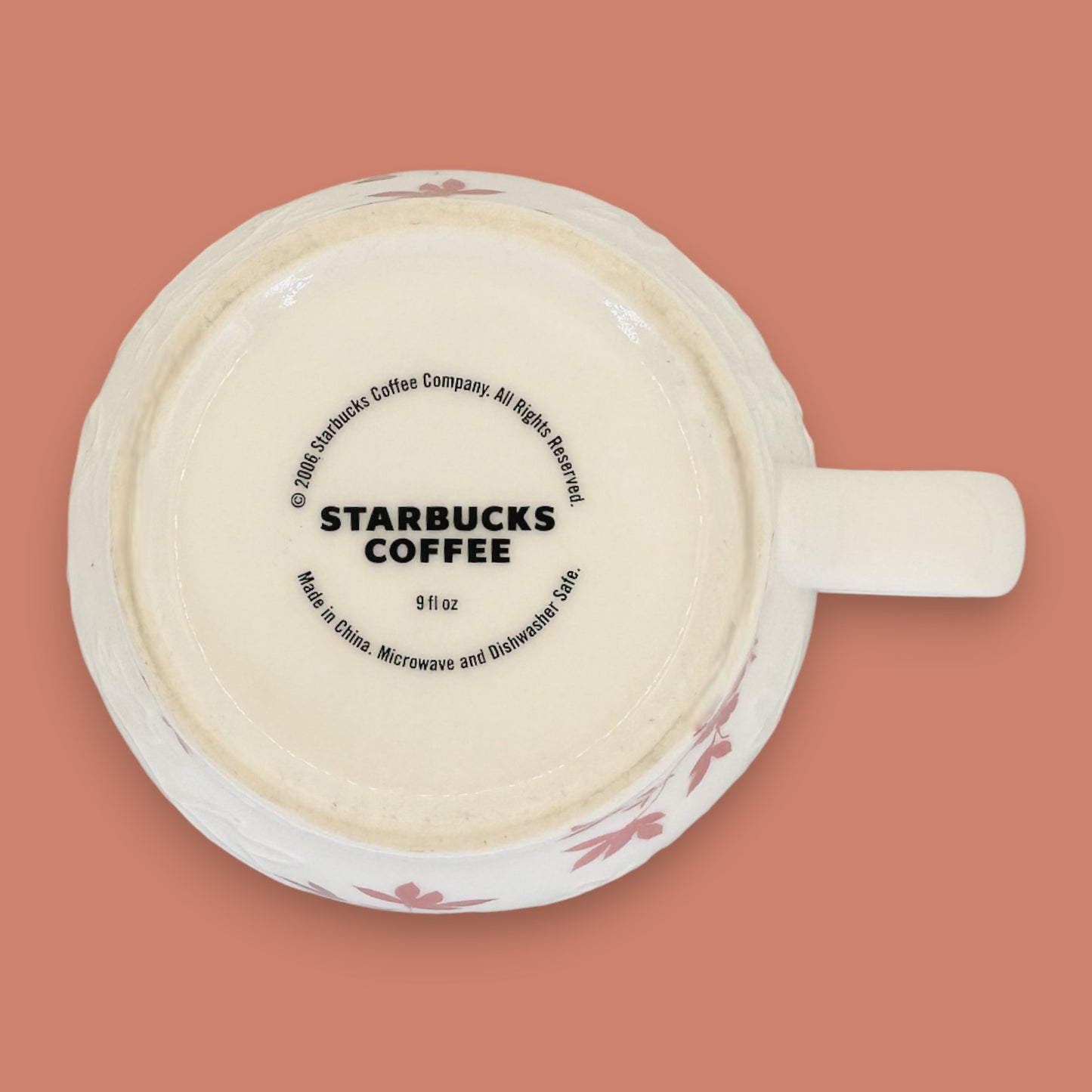 Starbucks Pink Leaves Red Interior Ceramic Cup Replacement Mug