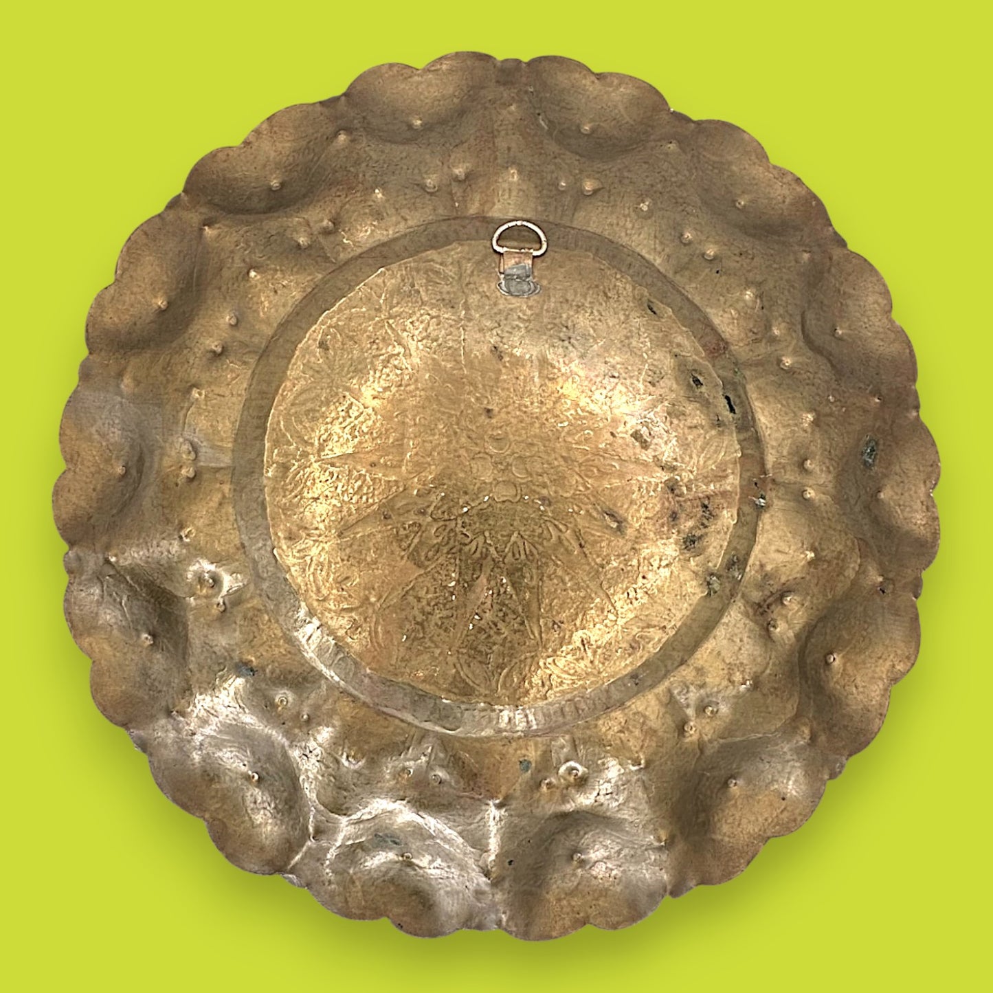 Vintage Middle Eastern Brass Tray with Ornate Hammered Design