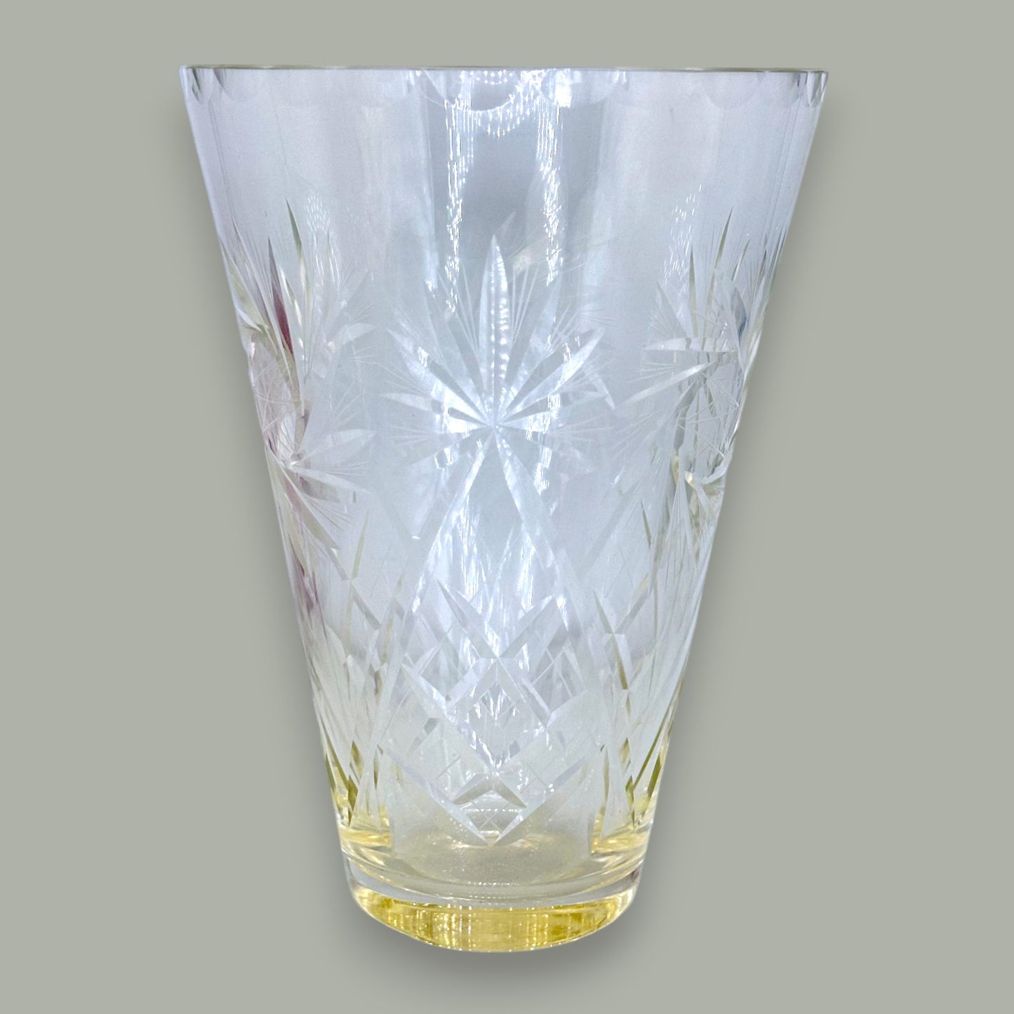 Vintage Czechoslovakian Hand-Etched Crystal Vase with Pinwheel Design